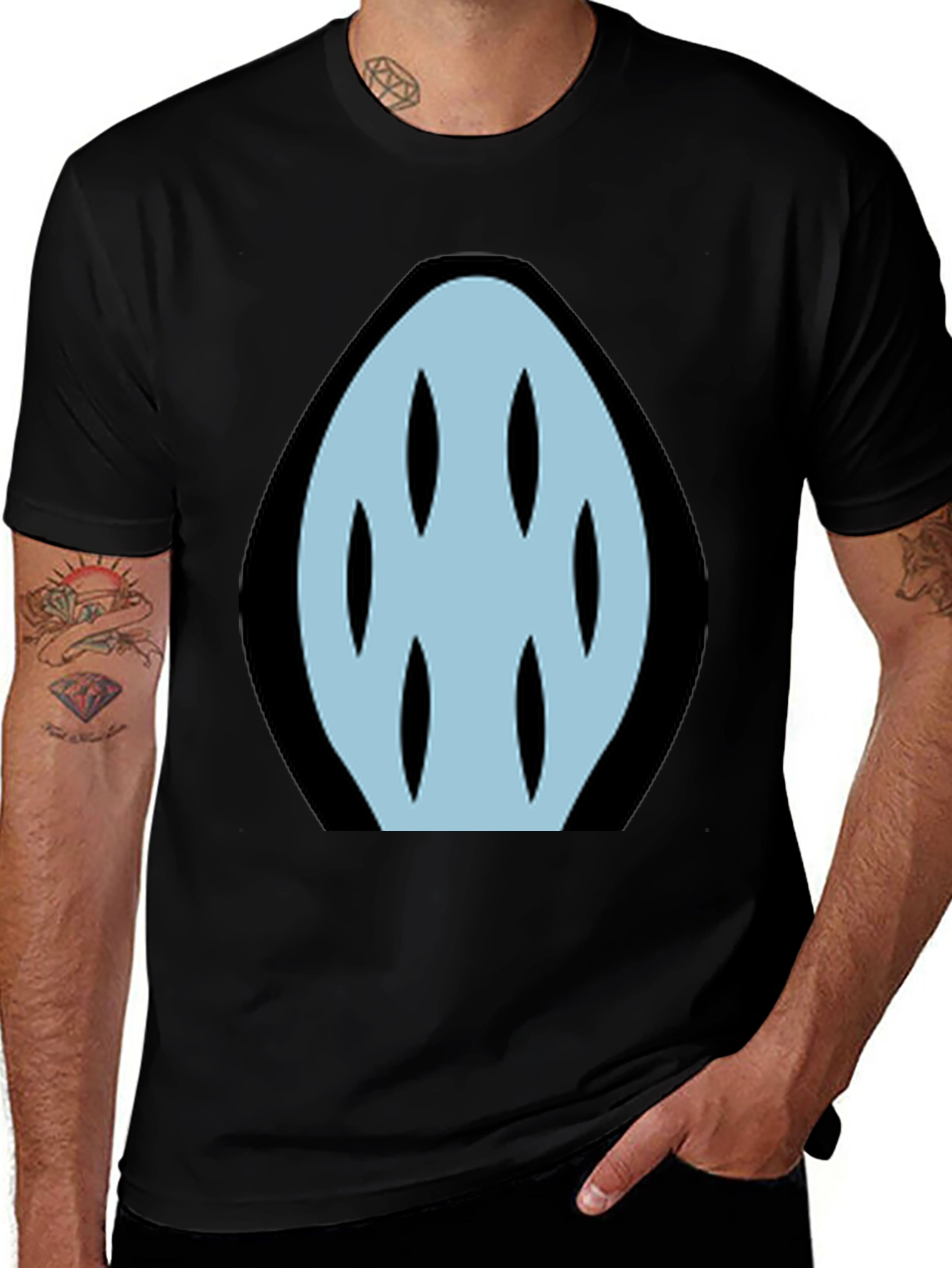 Abstract Light Blue Graphic Print Black T-Shirt