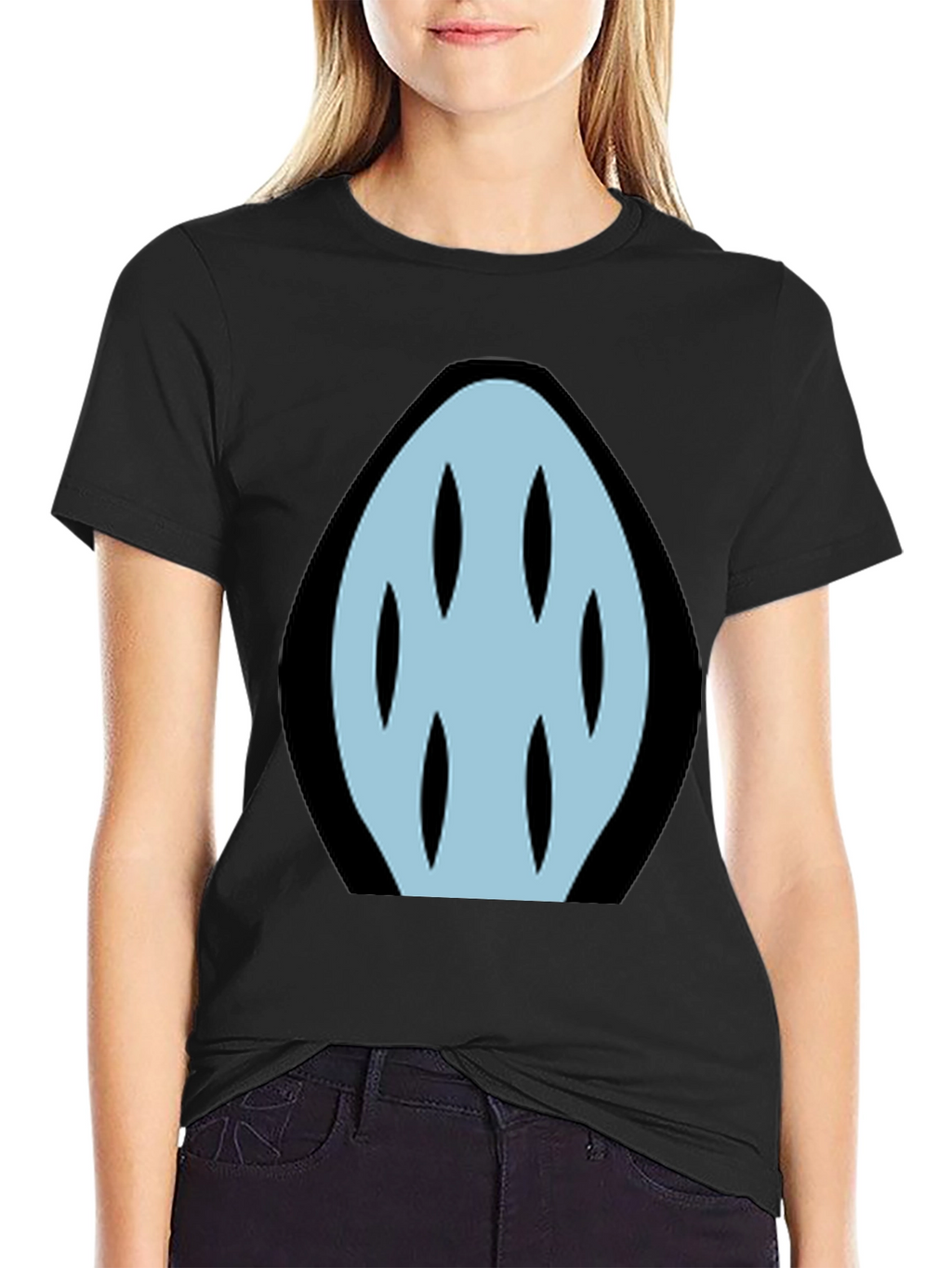 Abstract Light Blue Graphic Print Black T-Shirt