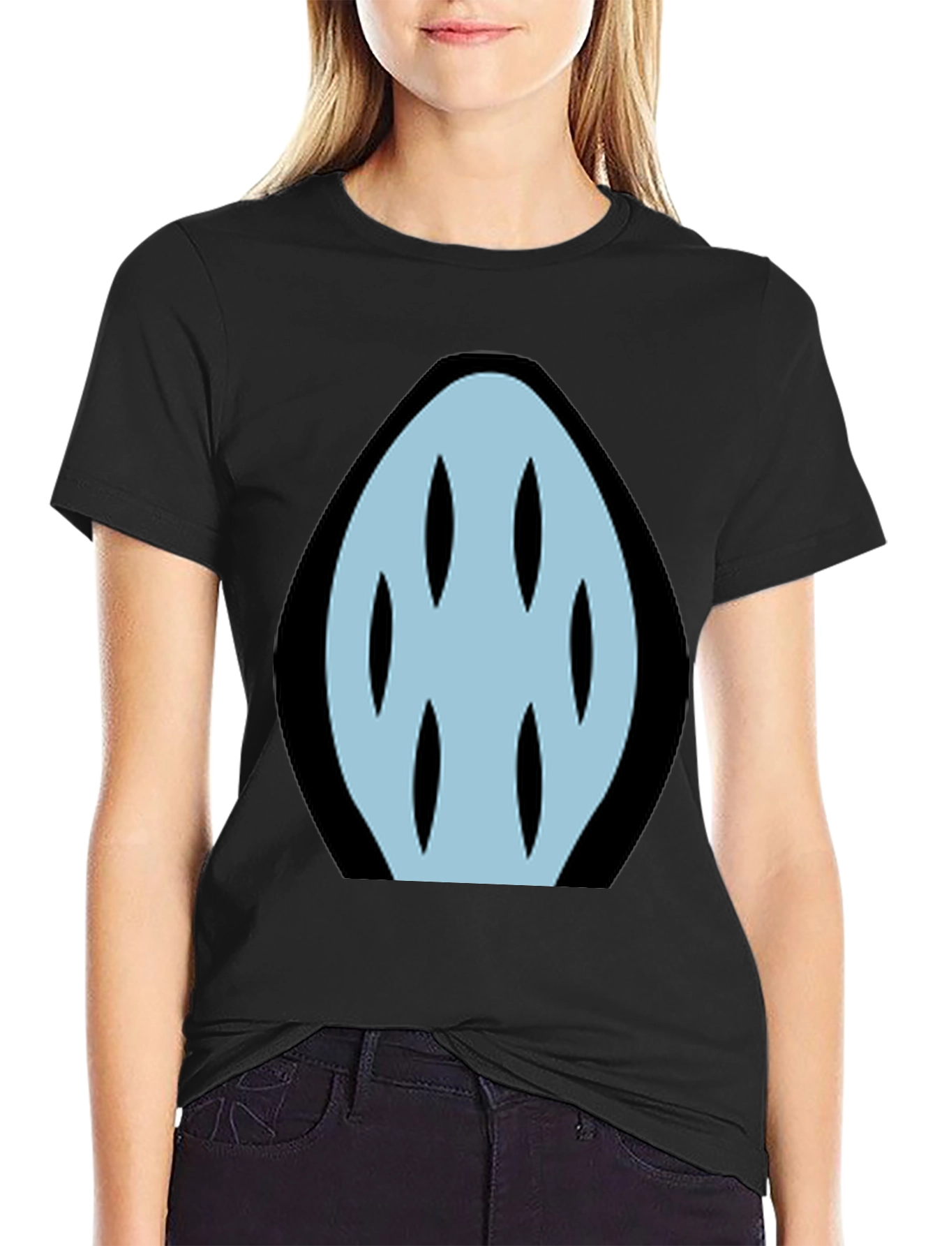 Abstract Light Blue Graphic Print Black T-Shirt