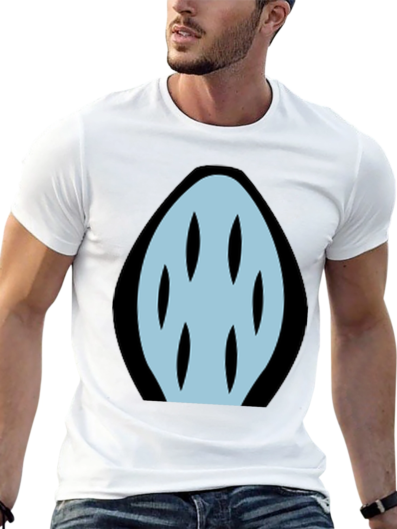 Abstract Light Blue Graphic Print Black T-Shirt