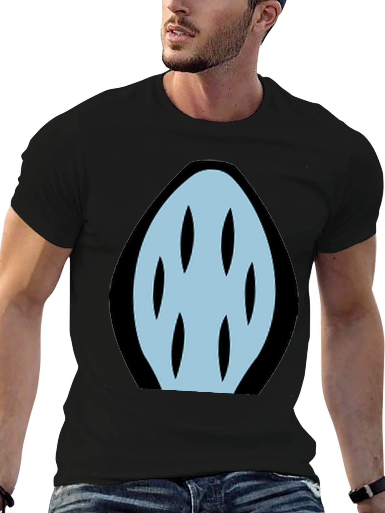 Abstract Light Blue Graphic Print Black T-Shirt