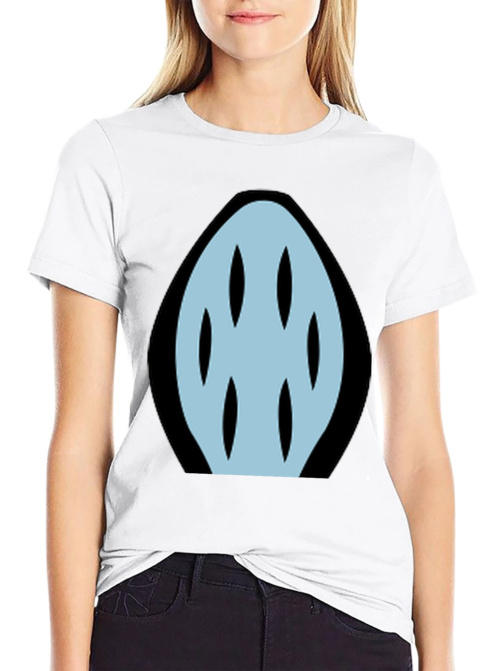 Abstract Light Blue Graphic Print Black T-Shirt