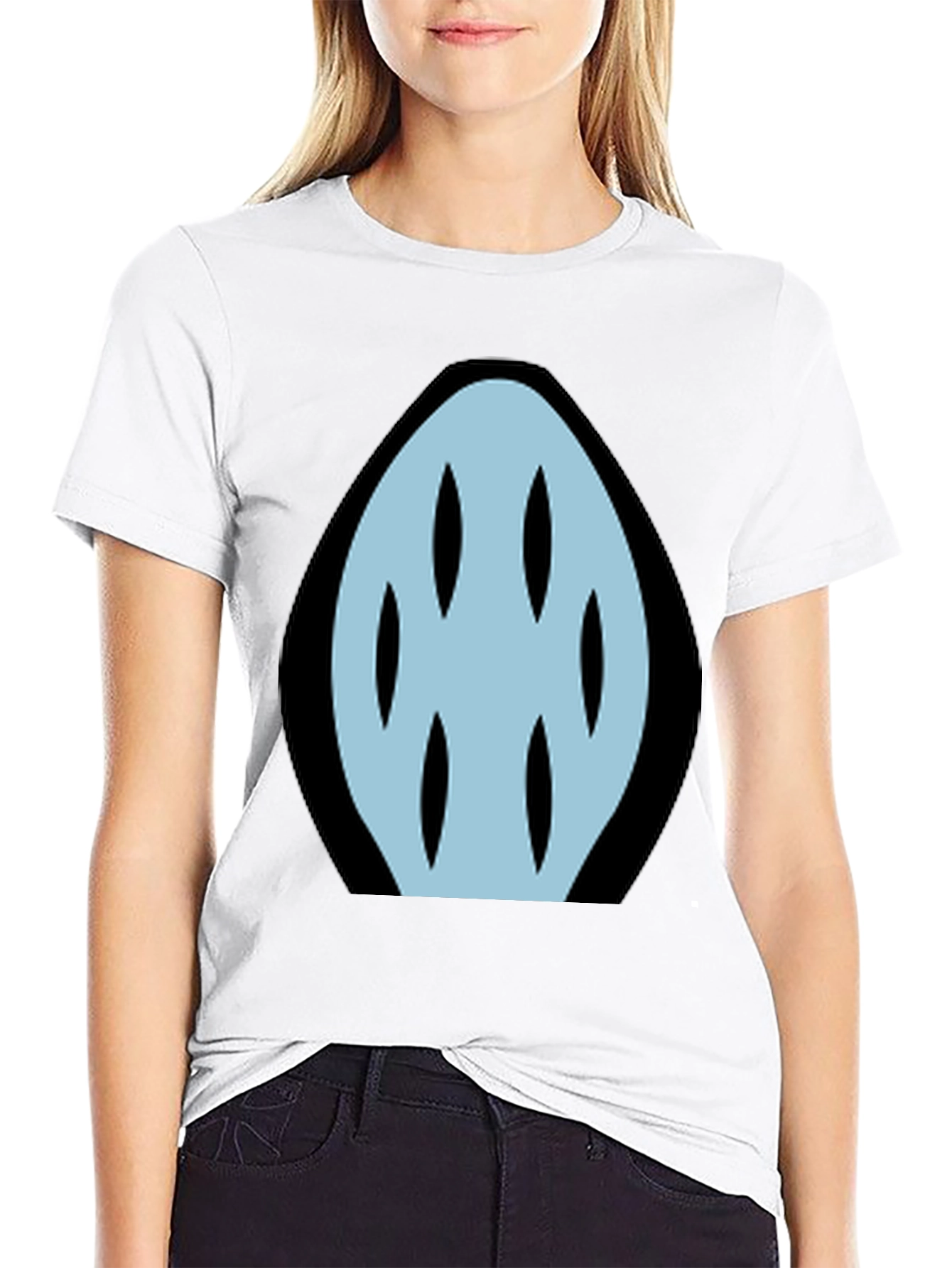 Abstract Light Blue Graphic Print Black T-Shirt