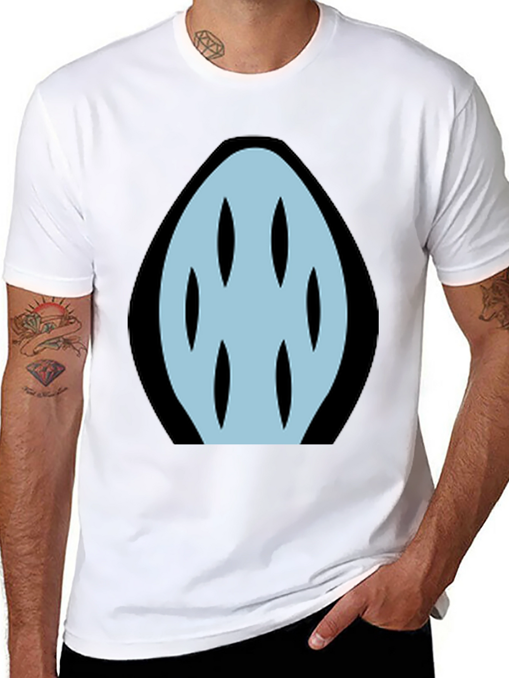 Abstract Light Blue Graphic Print Black T-Shirt