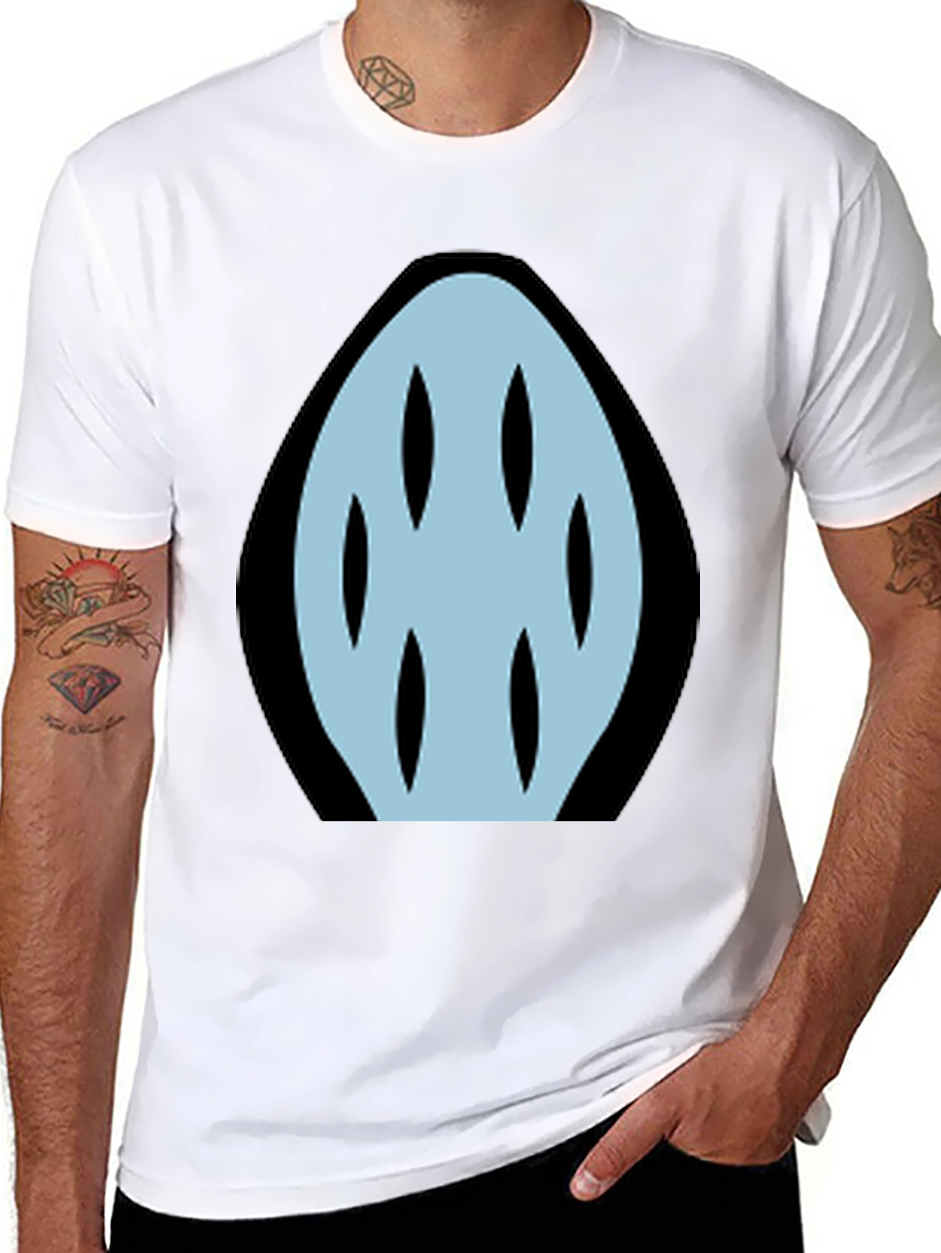 Abstract Light Blue Graphic Print Black T-Shirt