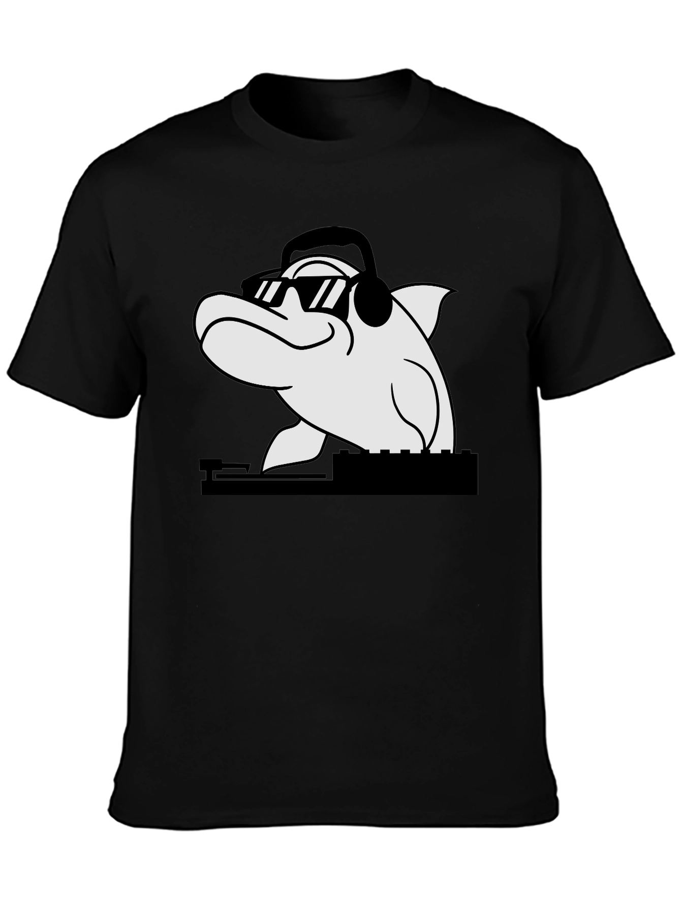 DJ Dolphin Graphic Tee - Black Cotton T-Shirt