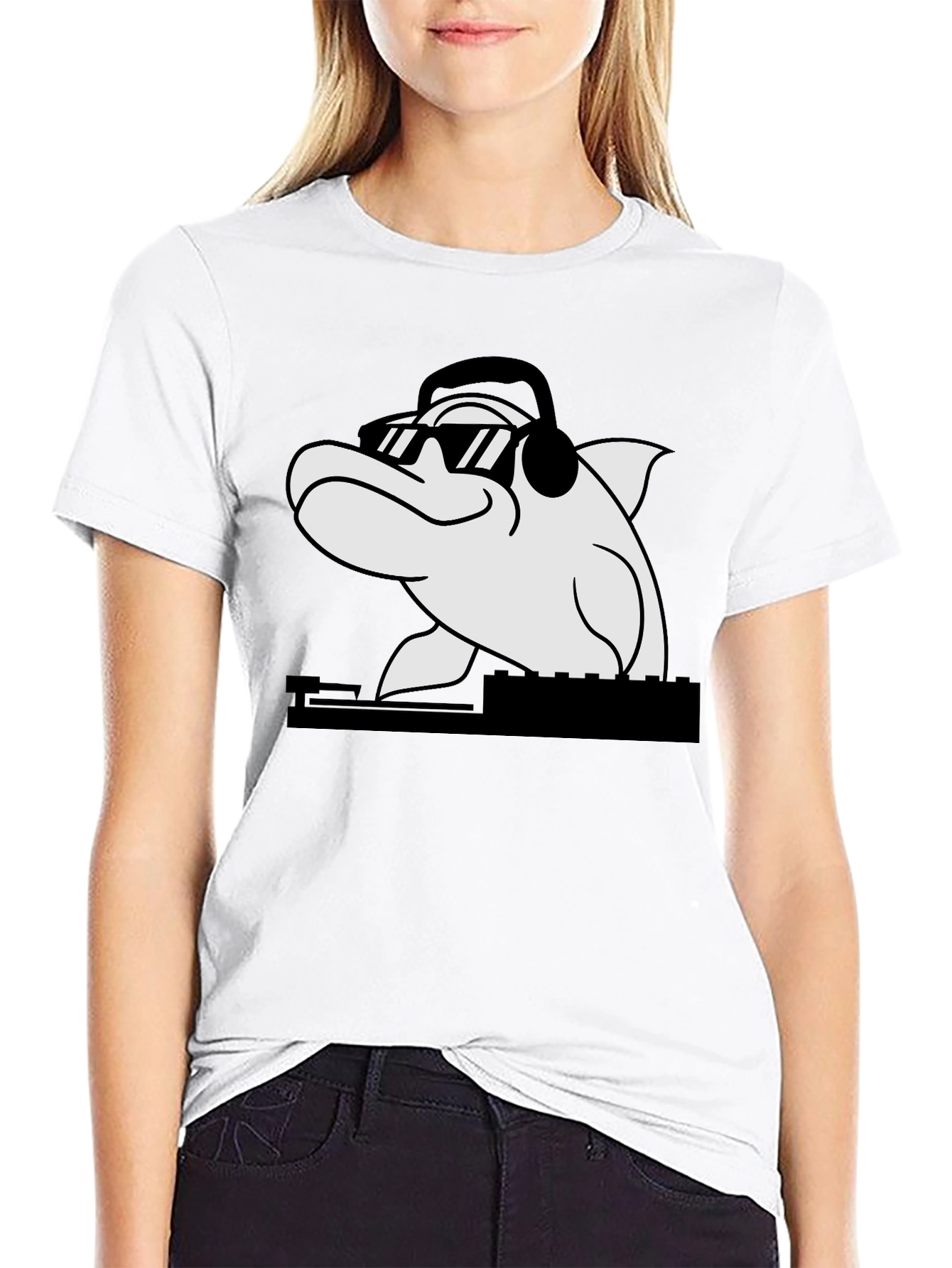 DJ Dolphin Graphic Tee - Black Cotton T-Shirt