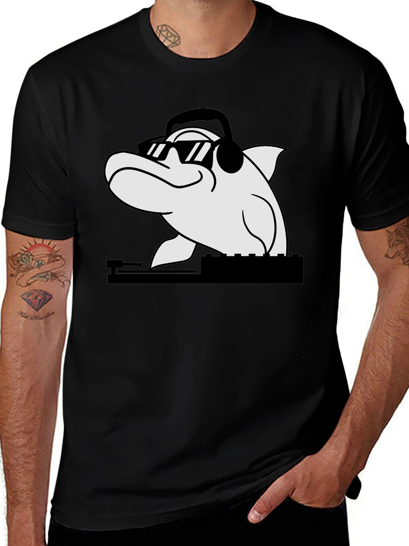 DJ Dolphin Graphic Tee - Black Cotton T-Shirt