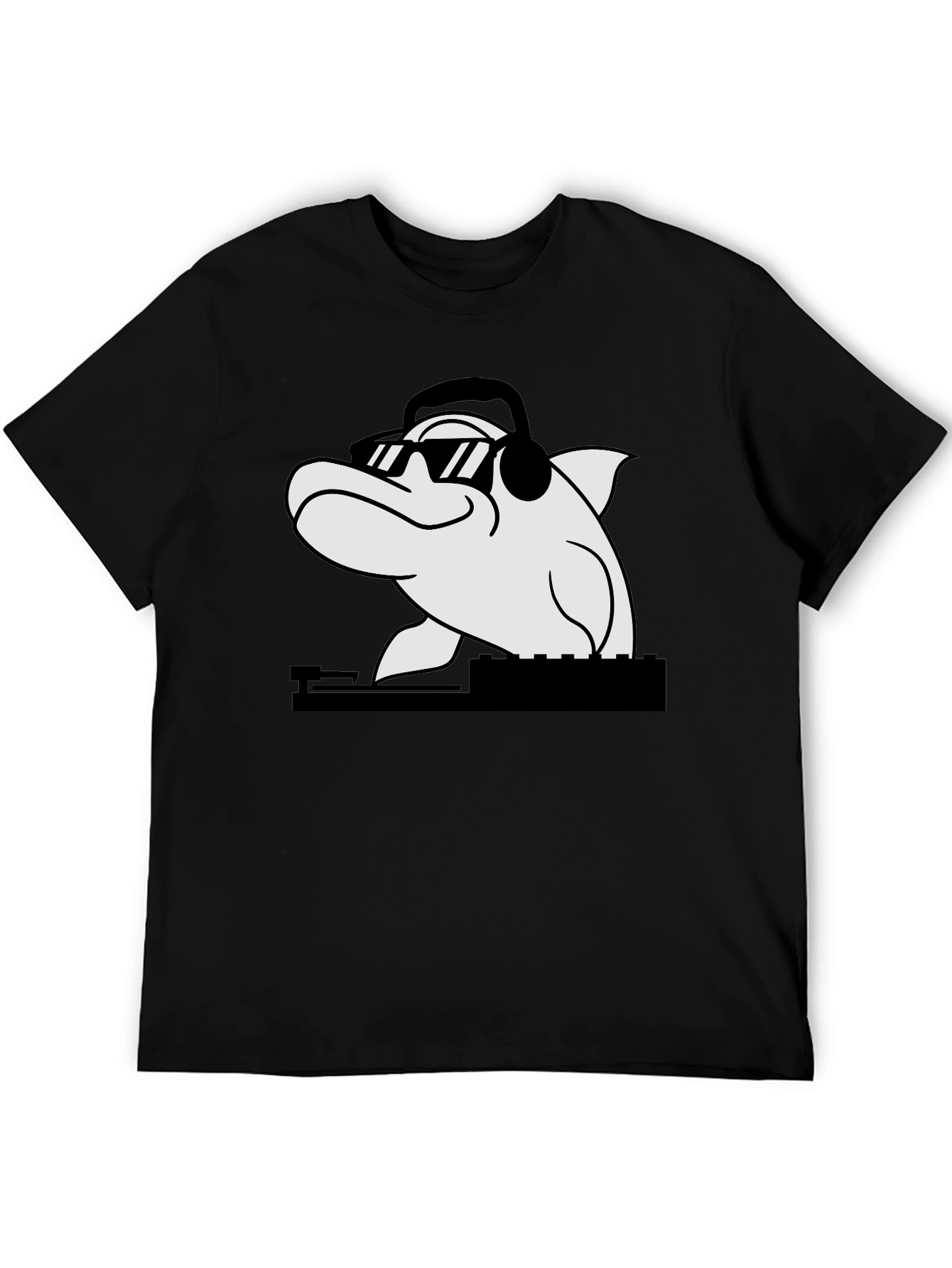 DJ Dolphin Graphic Tee - Black Cotton T-Shirt