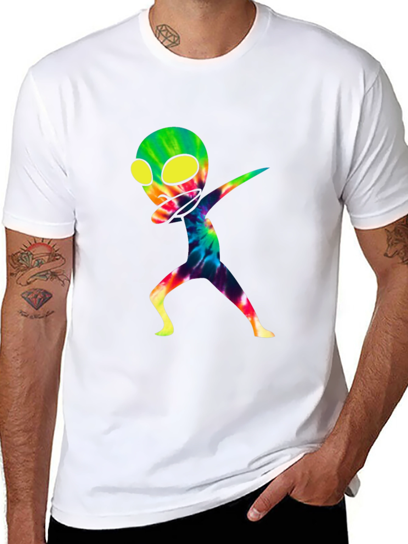 Dabbing Alien Graphic Tee - Cool Tie-Dye Design