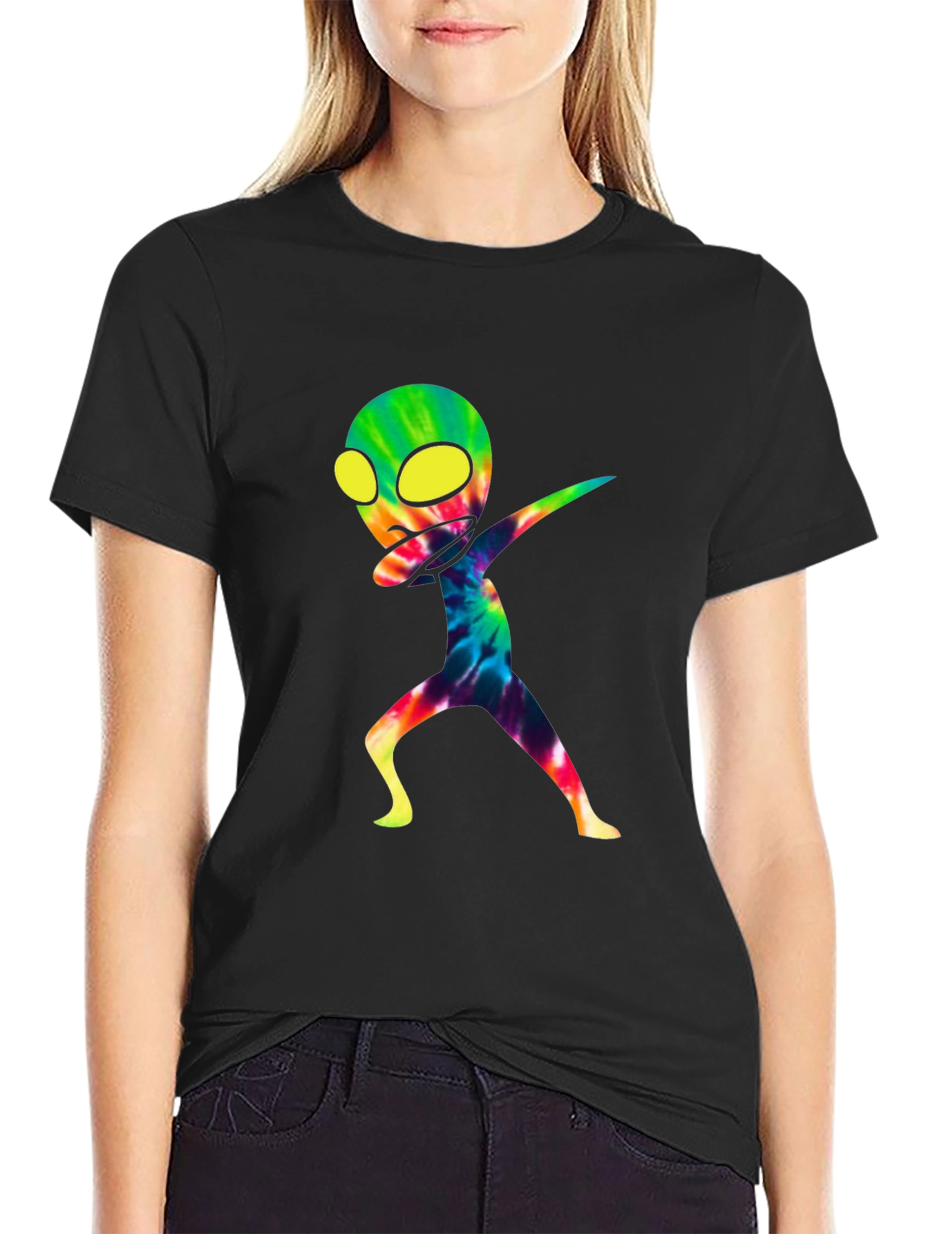 Dabbing Alien Graphic Tee - Cool Tie-Dye Design