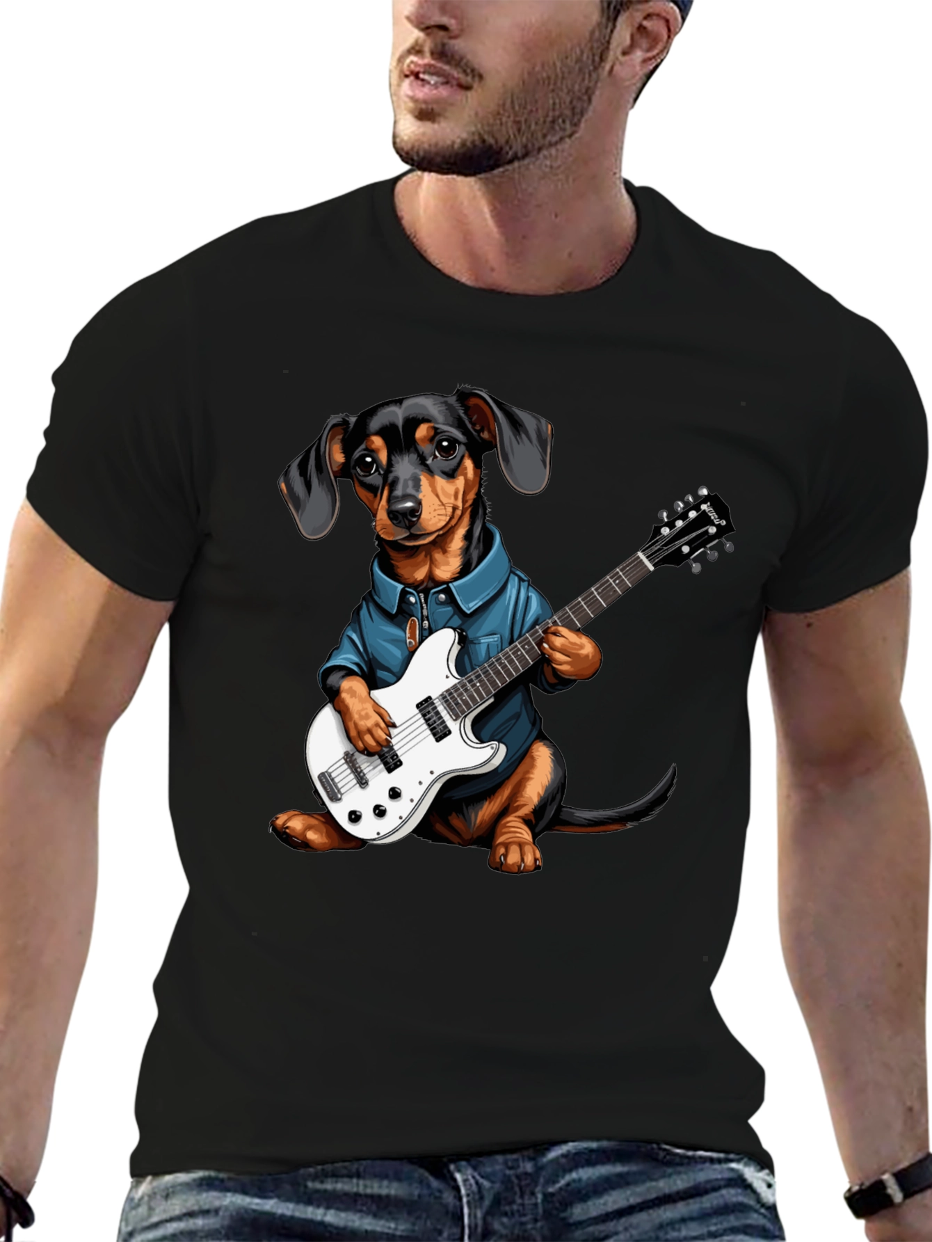 Dachshund Guitarist Tee - Cool Dog Lover Shirt