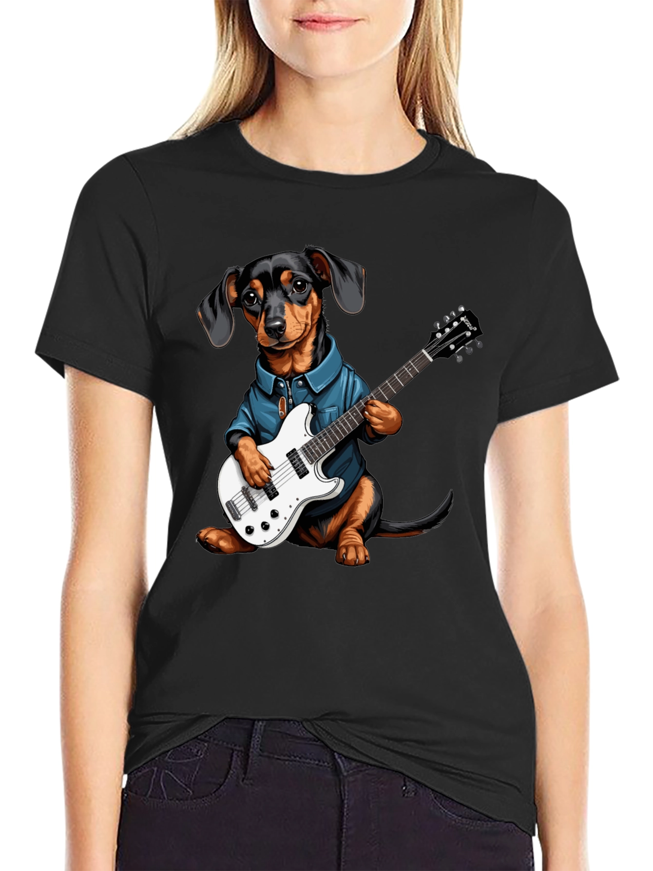 Dachshund Guitarist Tee - Cool Dog Lover Shirt
