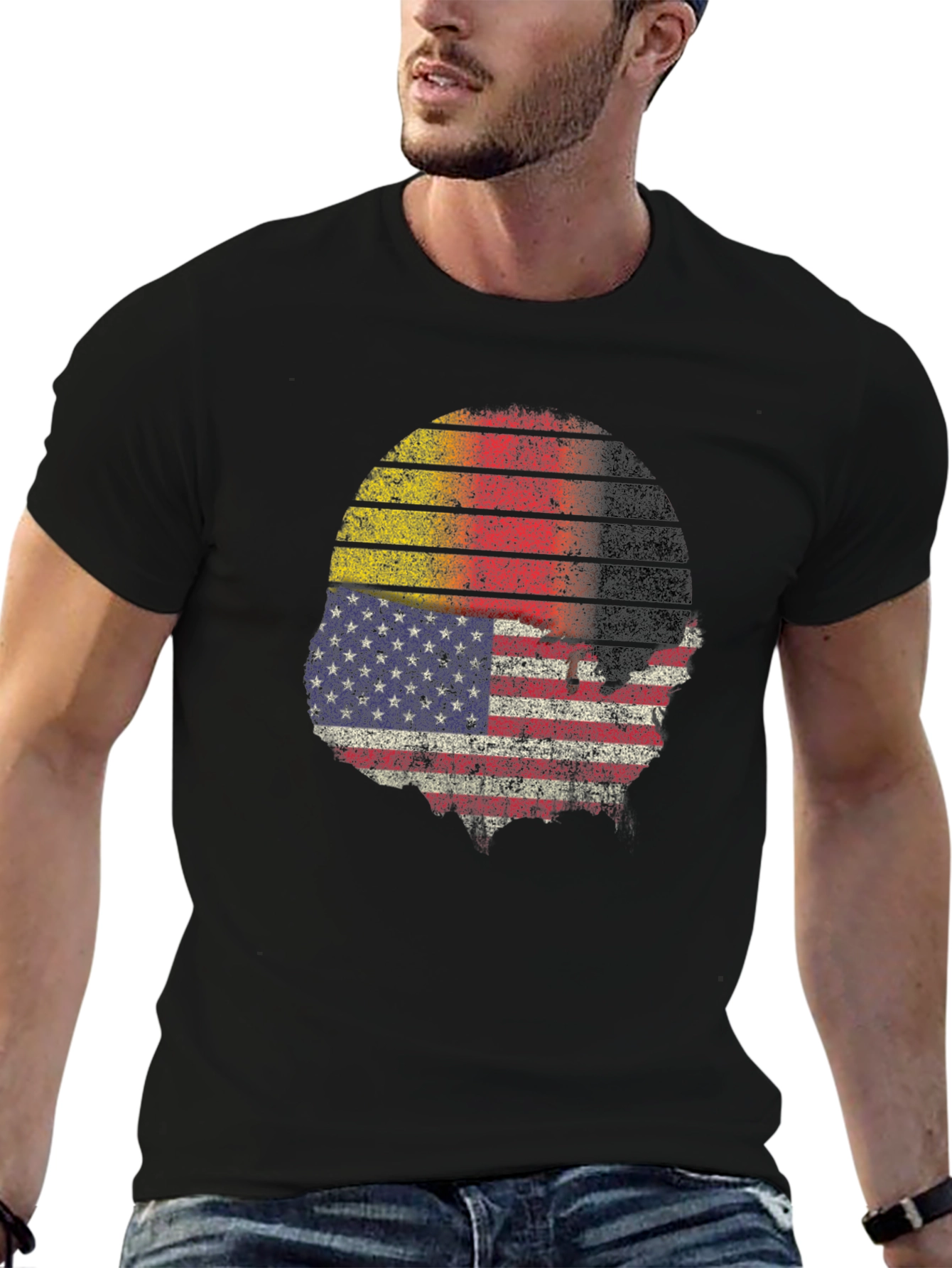 Distressed USA German Flag Graphic T-Shirt