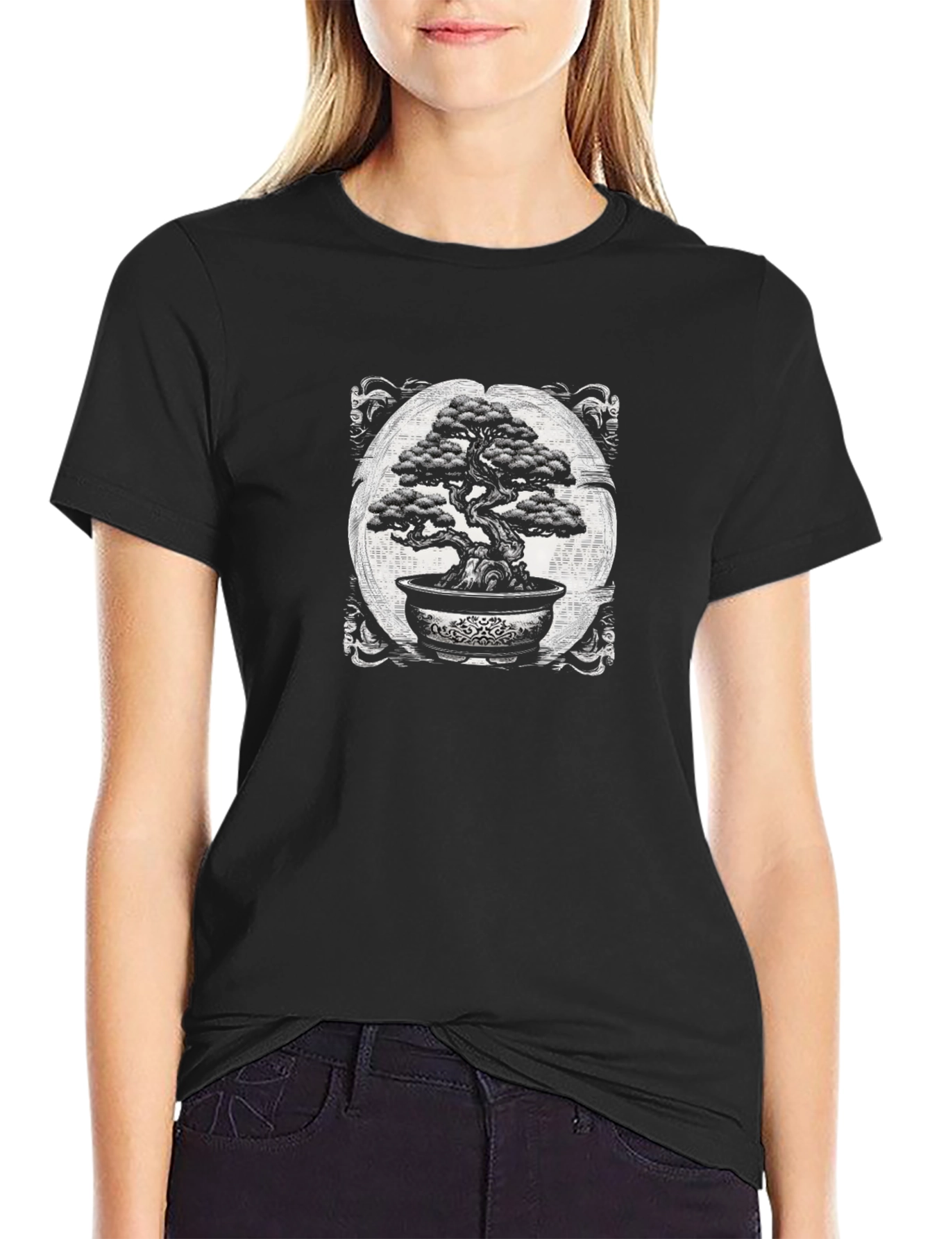 Bonsai Tree Graphic Tee - Black Cotton T-Shirt