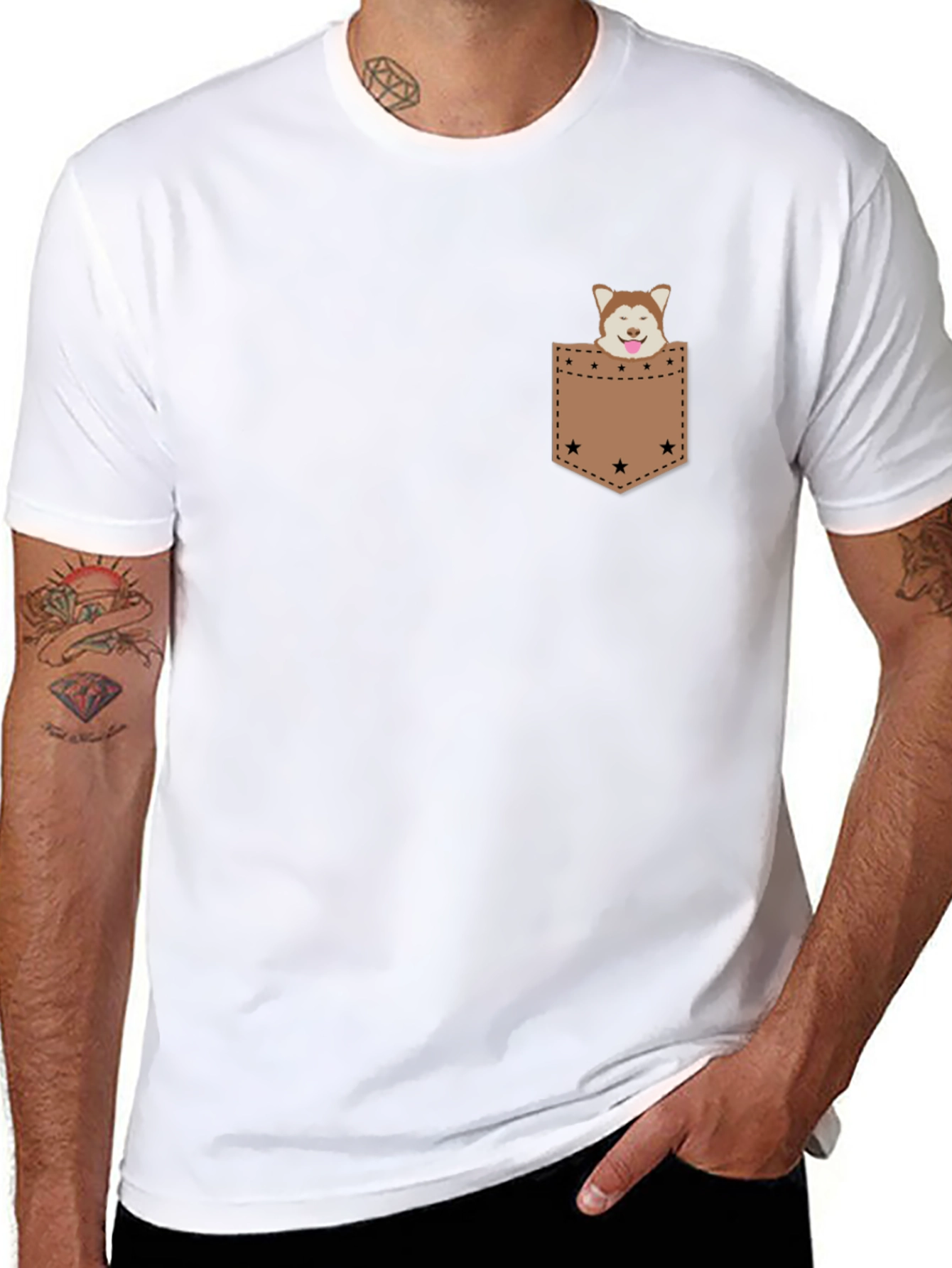 Dog in Pocket Tee - Casual Graphic T-Shirt