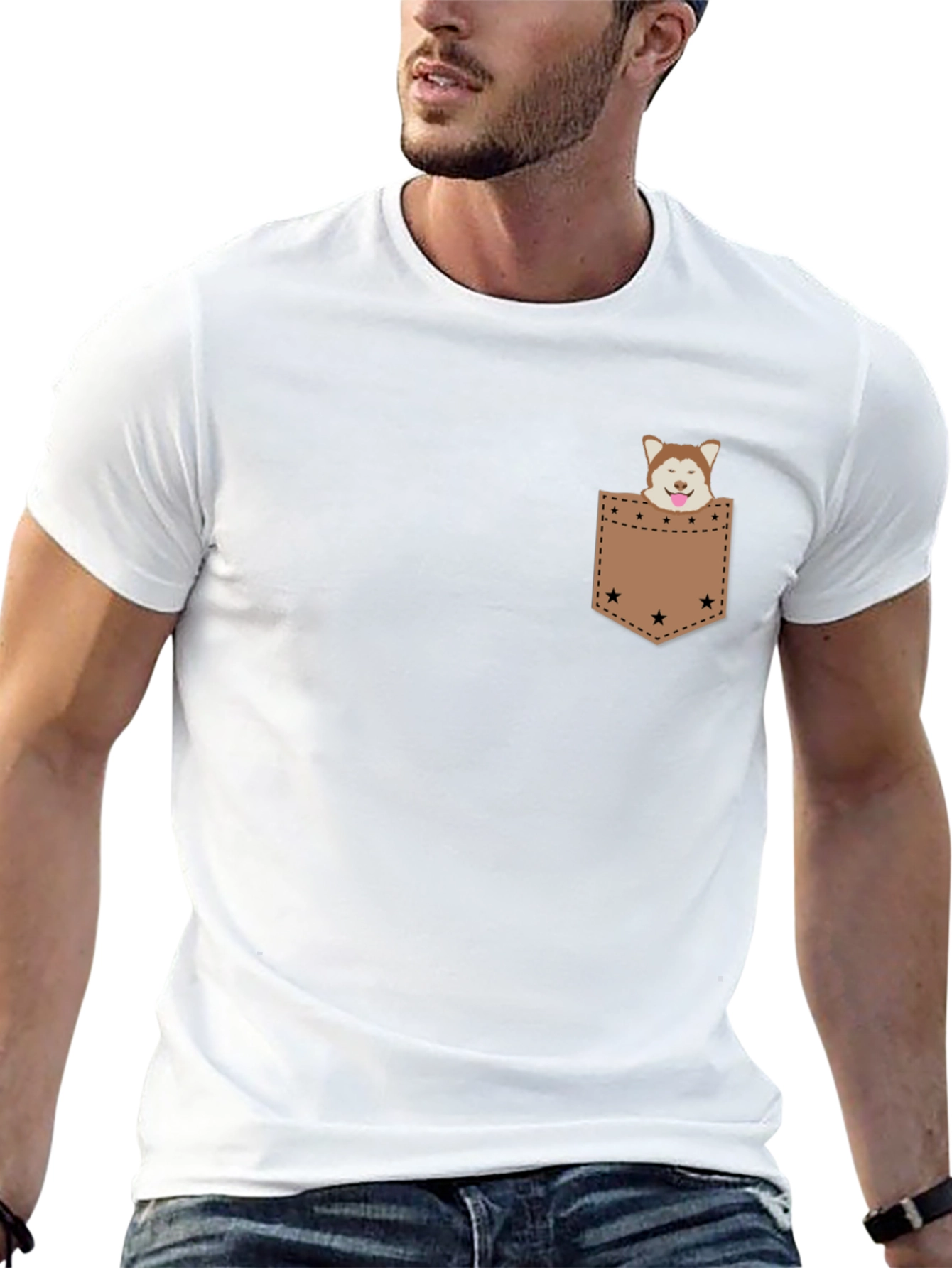 Dog in Pocket Tee - Casual Graphic T-Shirt