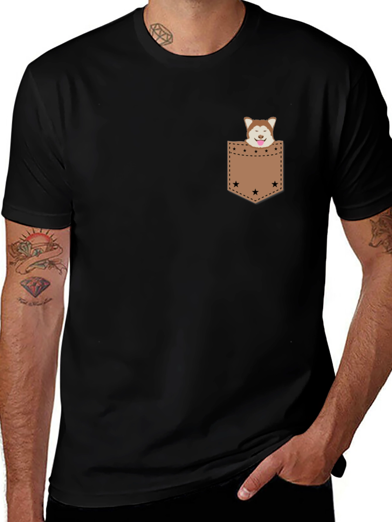 Dog in Pocket Tee - Casual Graphic T-Shirt