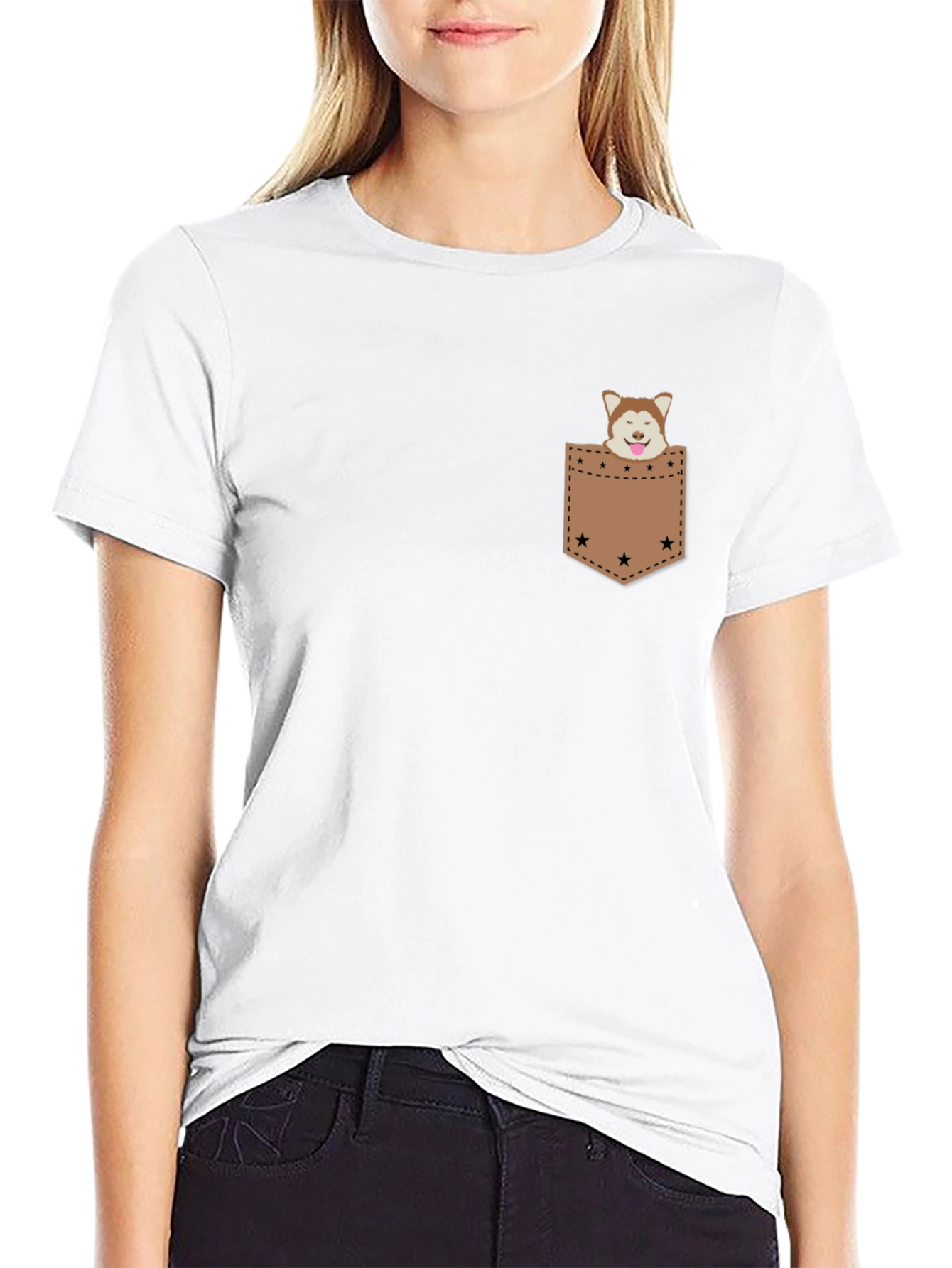 Dog in Pocket Tee - Casual Graphic T-Shirt