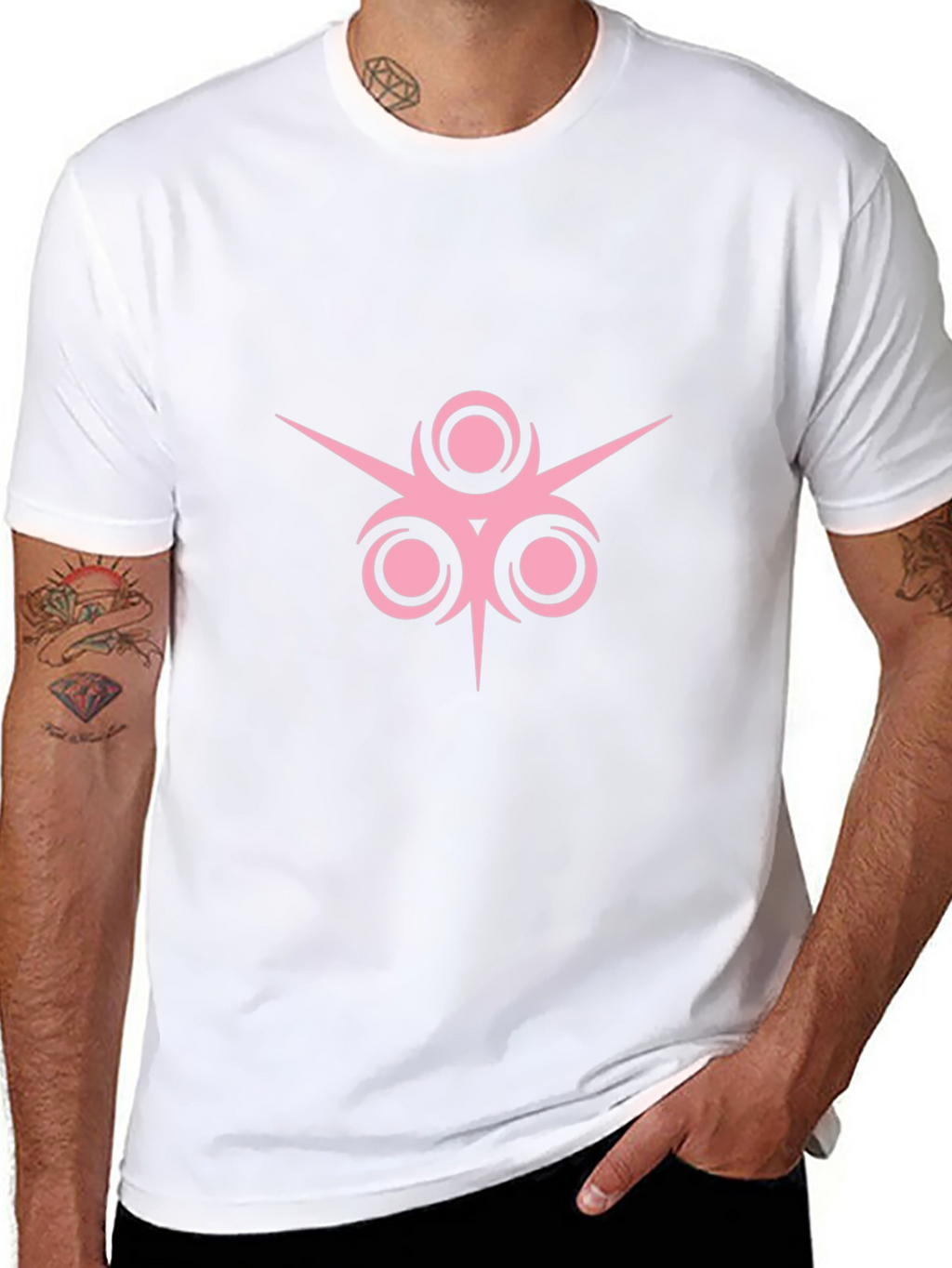 Black T-Shirt with Pink Geometric Design