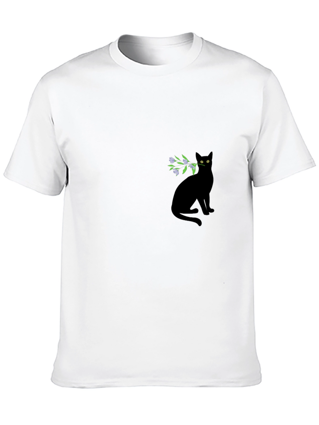 Black Cat with Flowers Graphic Tee