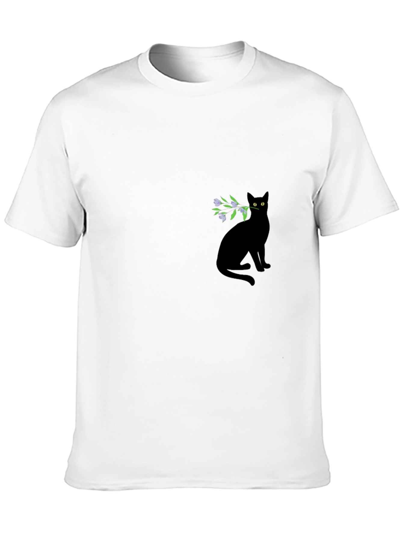 Black Cat with Flowers Graphic Tee