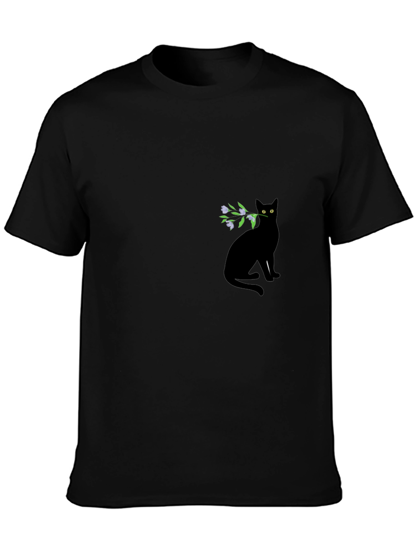 Black Cat with Flowers Graphic Tee