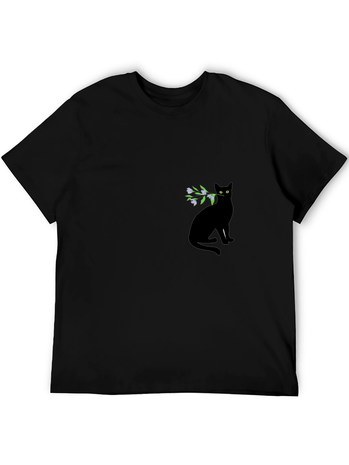 Black Cat with Flowers Graphic Tee