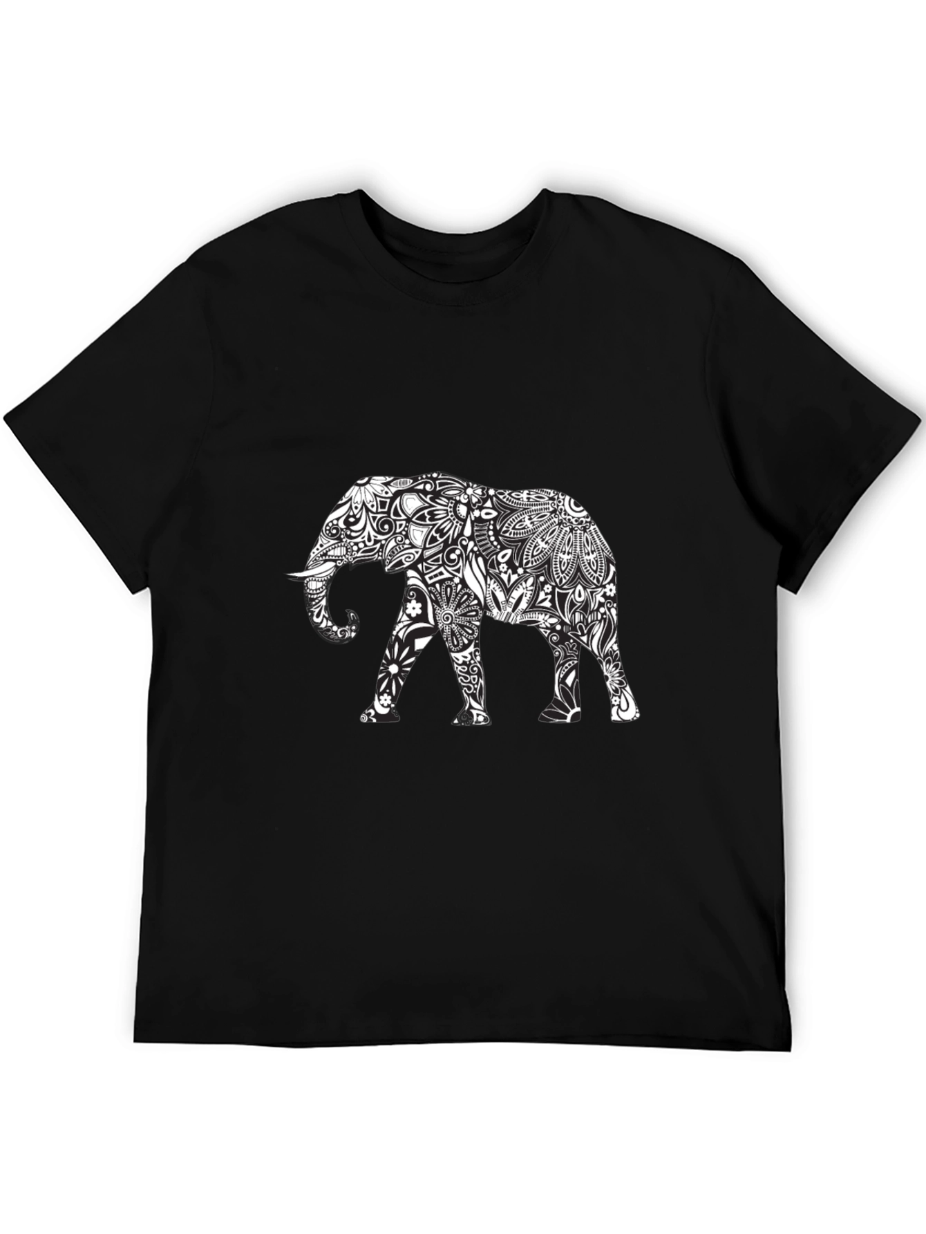Elephant Mandala Black Tee - Unique Graphic Design