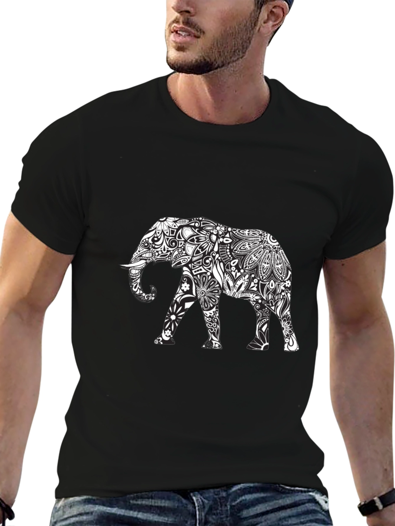 Elephant Mandala Black Tee - Unique Graphic Design