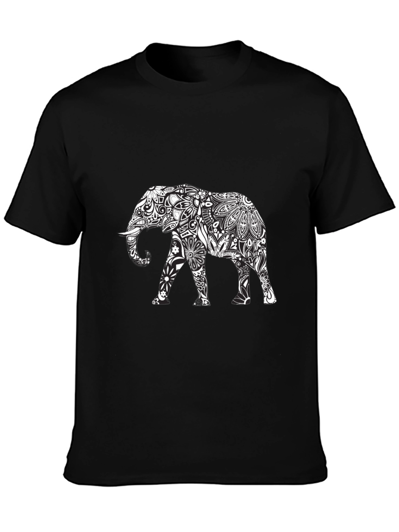 Elephant Mandala Black Tee - Unique Graphic Design