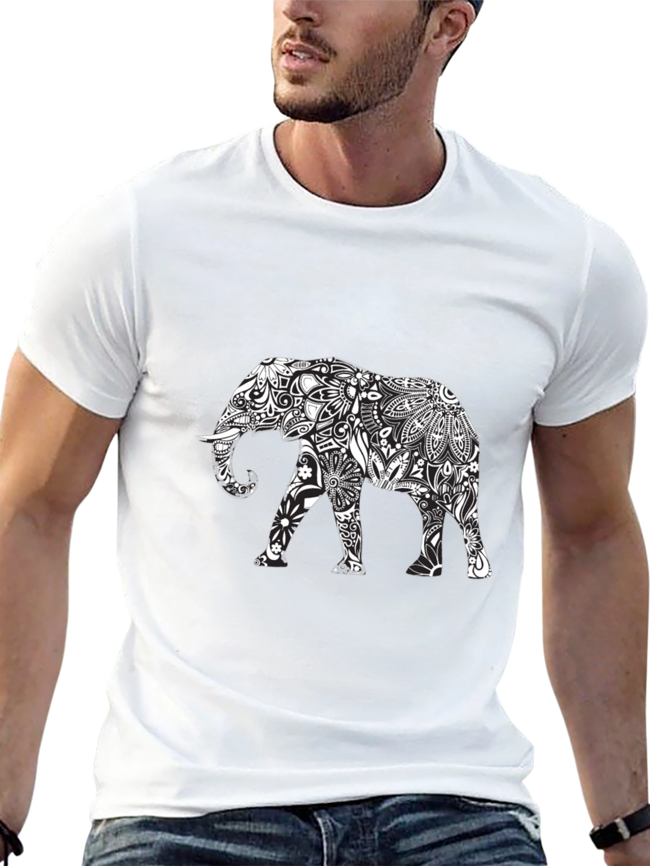 Elephant Mandala Black Tee - Unique Graphic Design