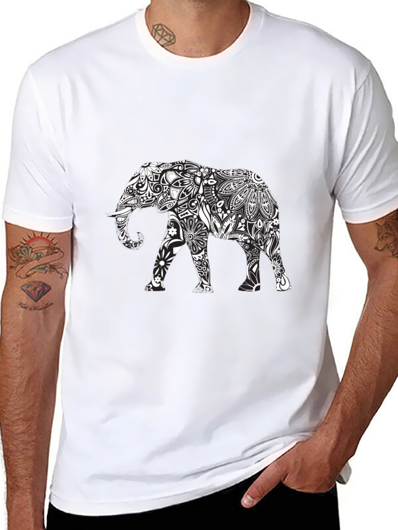 Elephant Mandala Black Tee - Unique Graphic Design