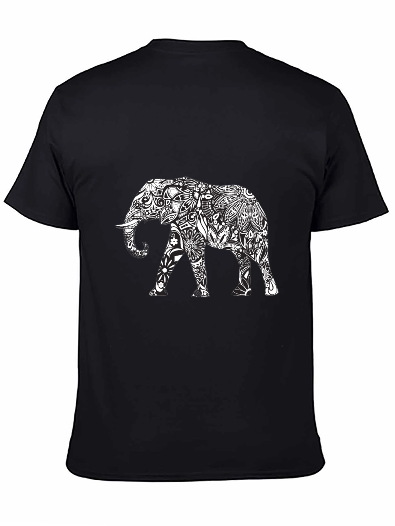 Elephant Mandala Black Tee - Unique Graphic Design