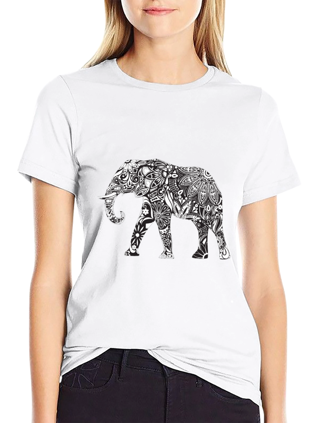 Elephant Mandala Black Tee - Unique Graphic Design