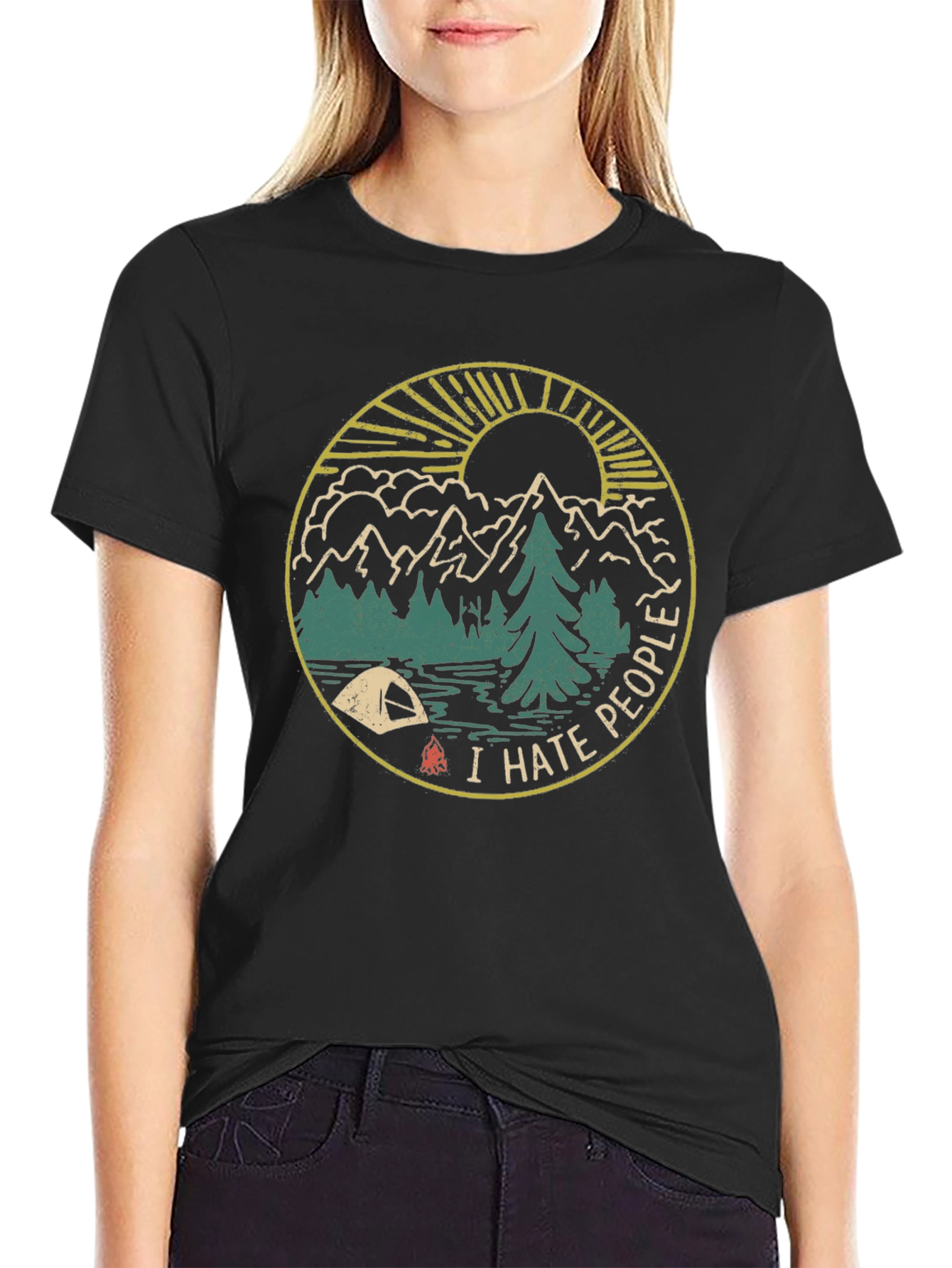 I Hate People Camping Graphic Tee - Black