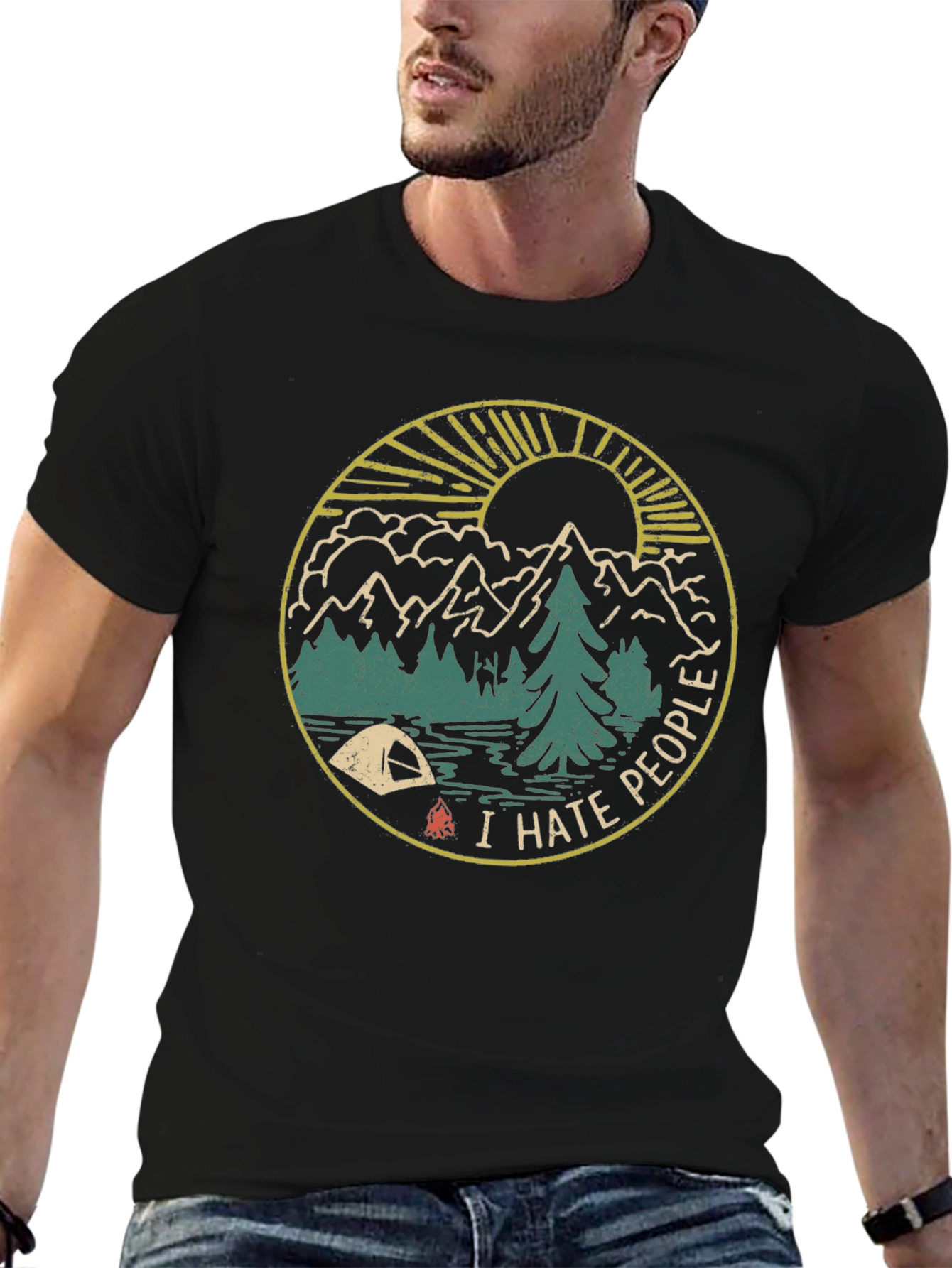 I Hate People Camping Graphic Tee - Black