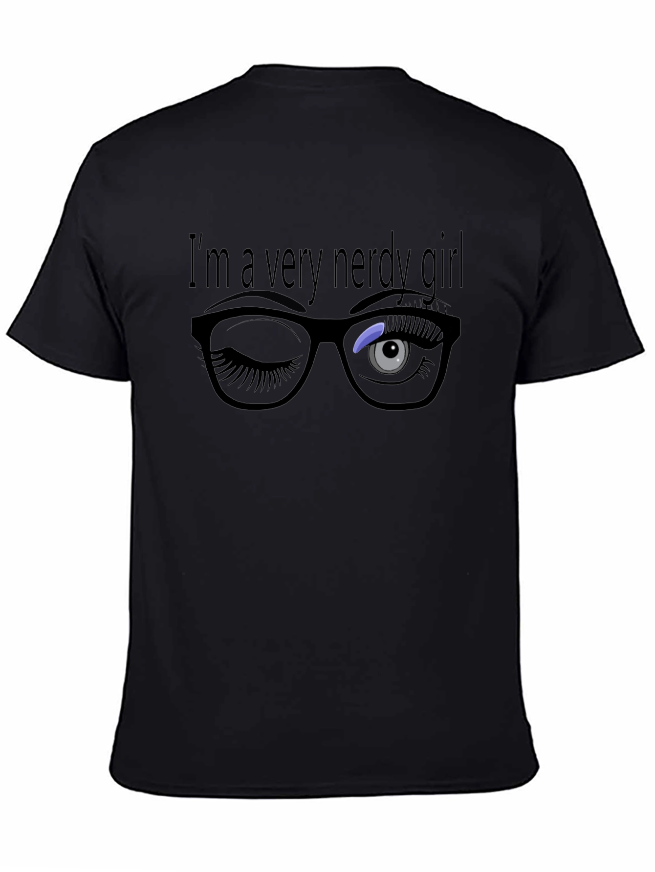 Nerdy Girl Wink Graphic Tee - Black Cotton T-Shirt