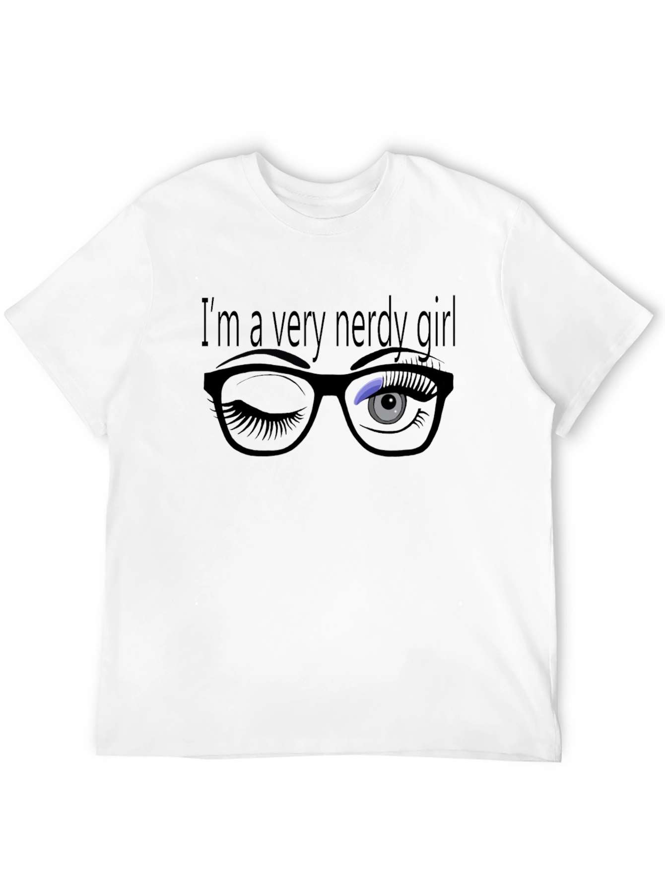 Nerdy Girl Wink Graphic Tee - Black Cotton T-Shirt