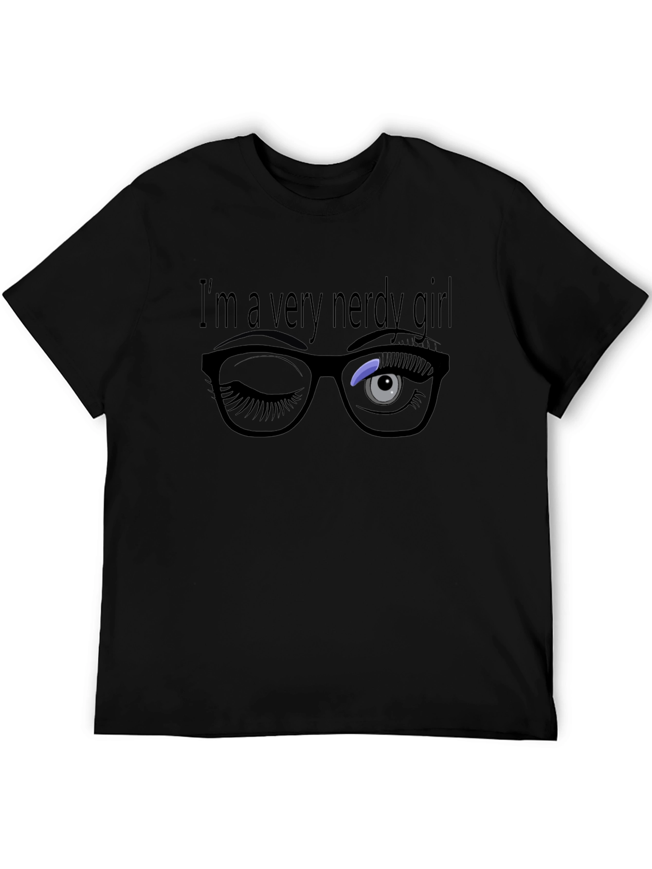 Nerdy Girl Wink Graphic Tee - Black Cotton T-Shirt