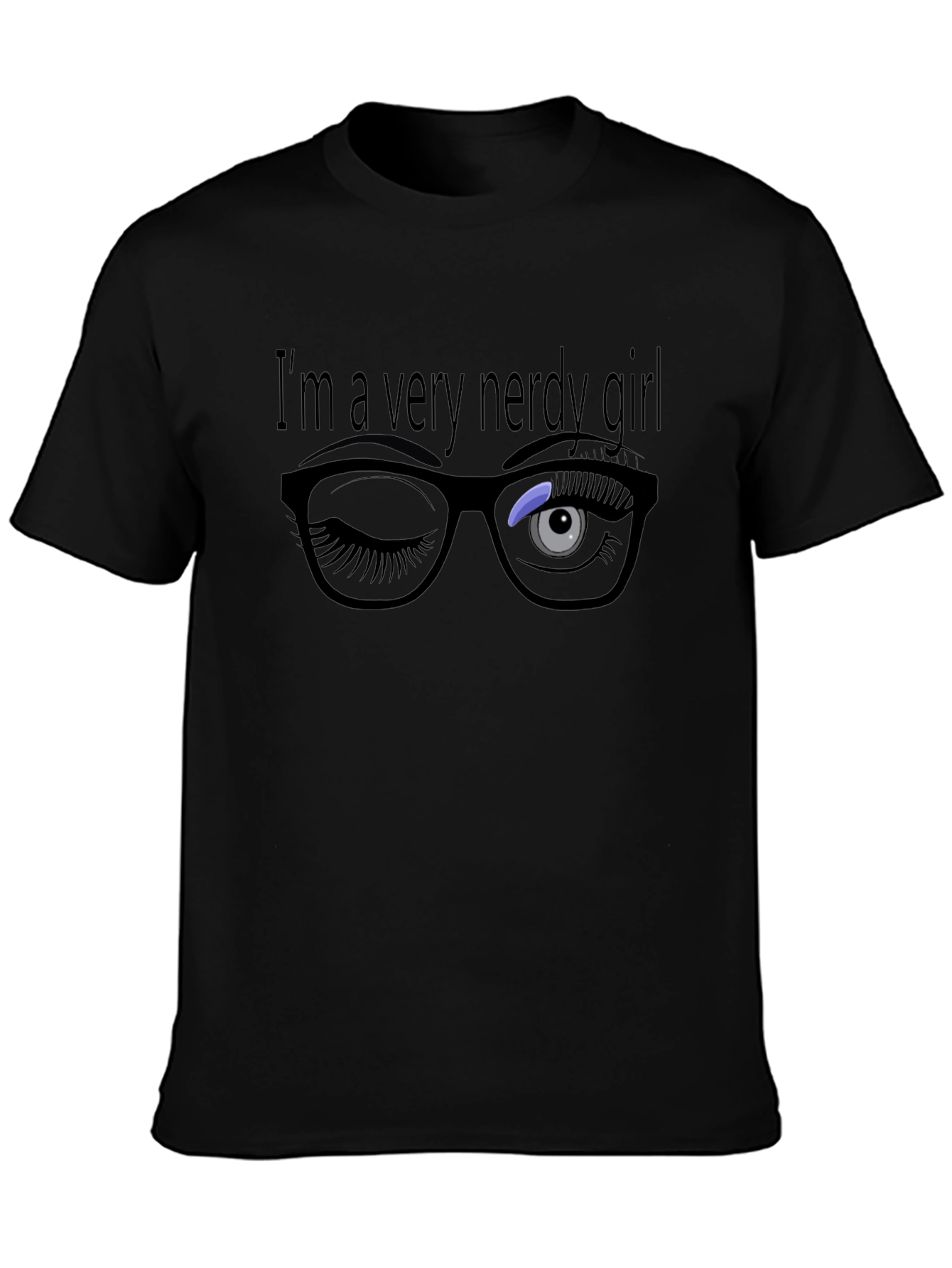 Nerdy Girl Wink Graphic Tee - Black Cotton T-Shirt