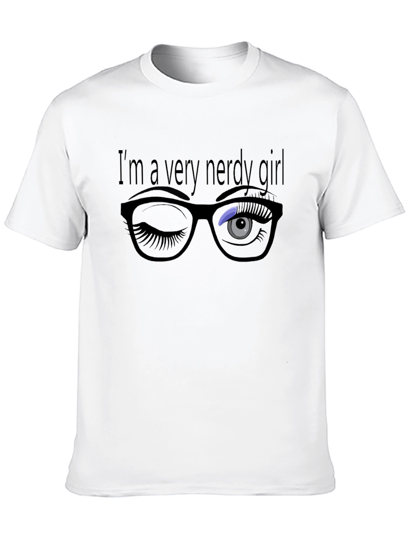 Nerdy Girl Wink Graphic Tee - Black Cotton T-Shirt