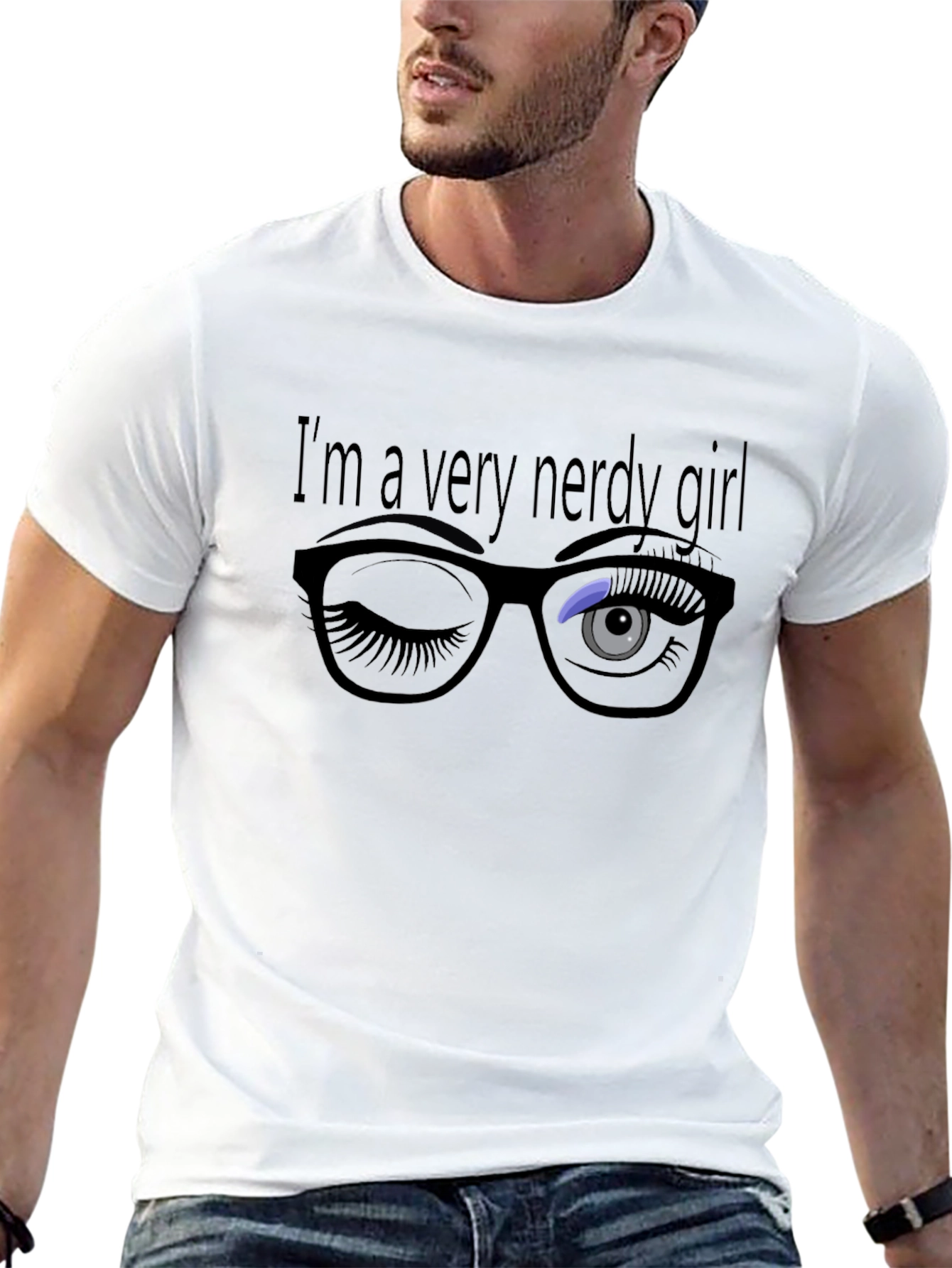 Nerdy Girl Wink Graphic Tee - Black Cotton T-Shirt