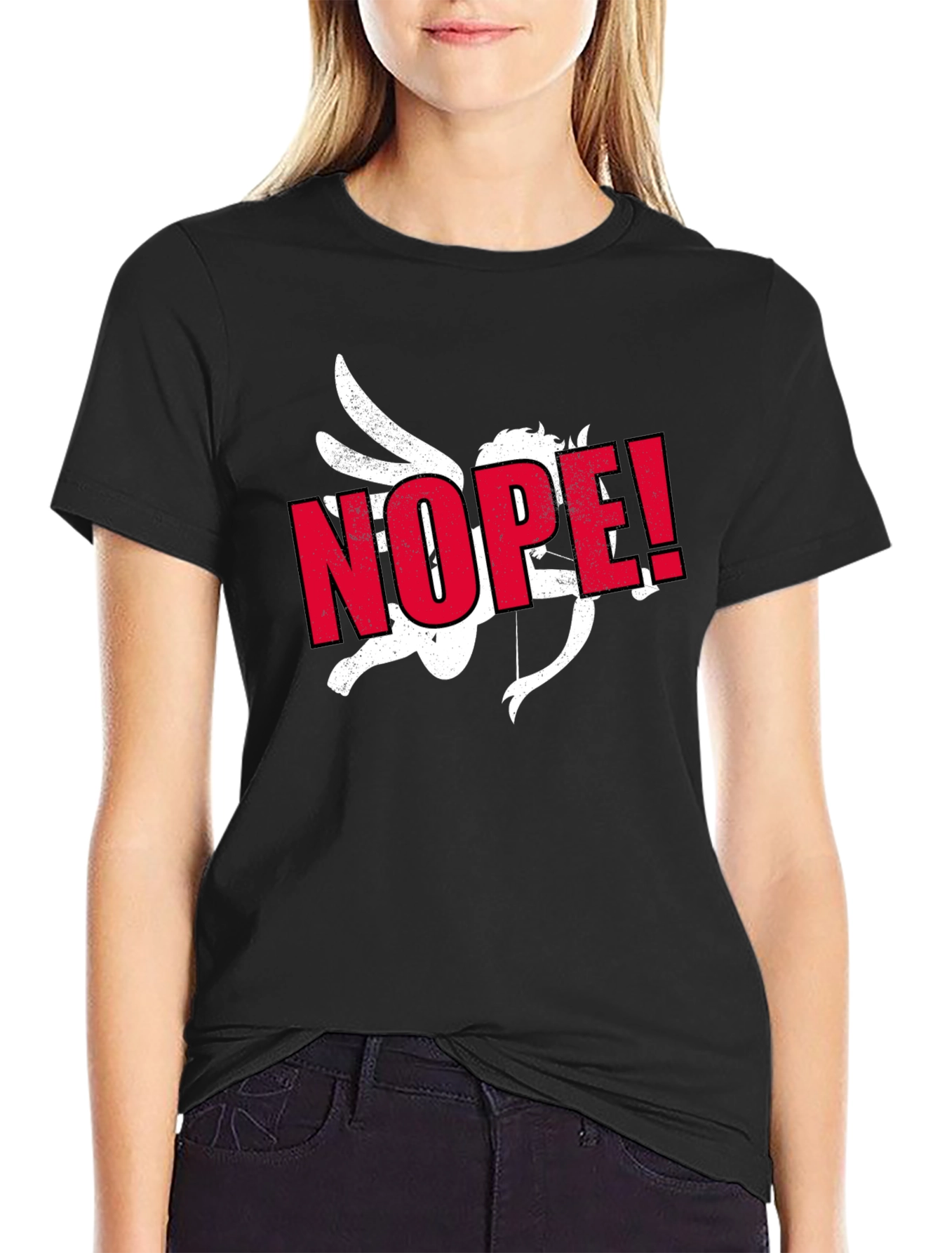 Anti-Valentine Cupid NOPE! Black T-Shirt