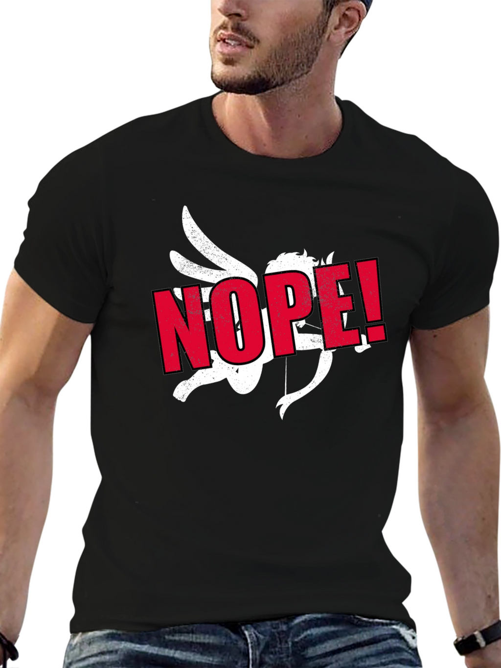 Anti-Valentine Cupid NOPE! Black T-Shirt