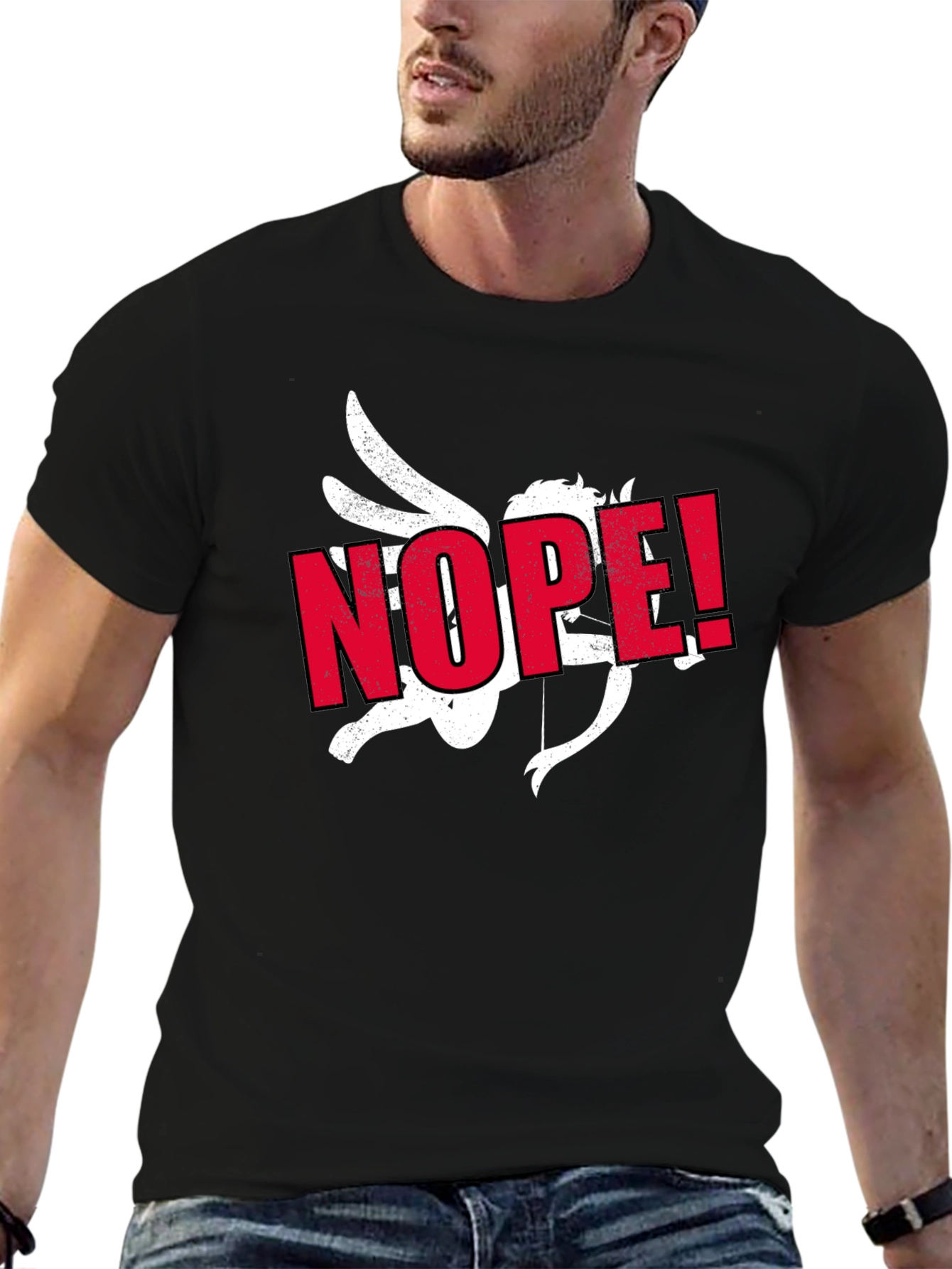 Anti-Valentine Cupid NOPE! Black T-Shirt