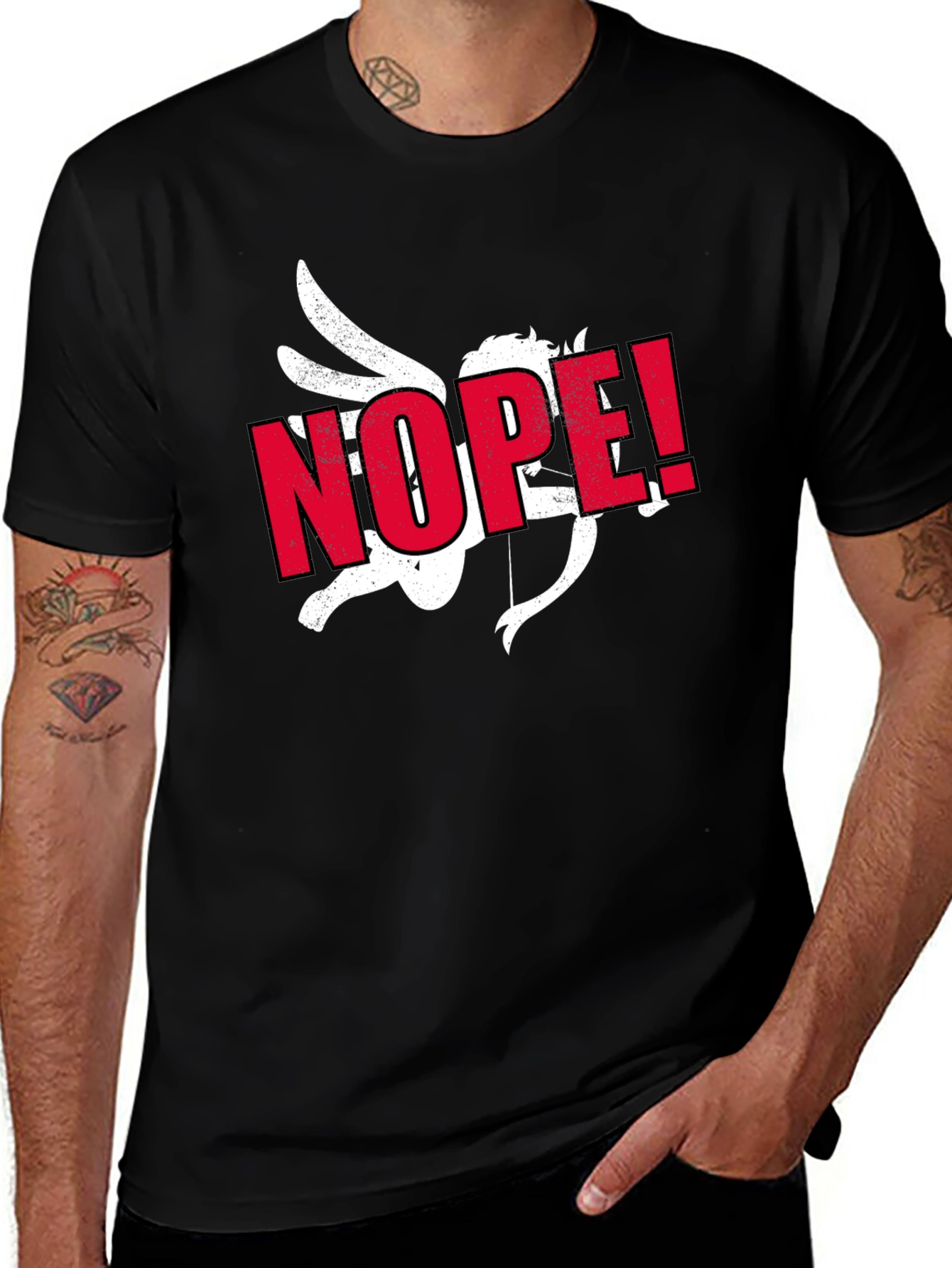 Anti-Valentine Cupid NOPE! Black T-Shirt