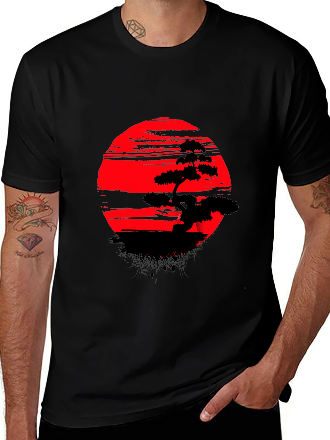 Bonsai Tree Red Sun T-Shirt - Unique Graphic Tee