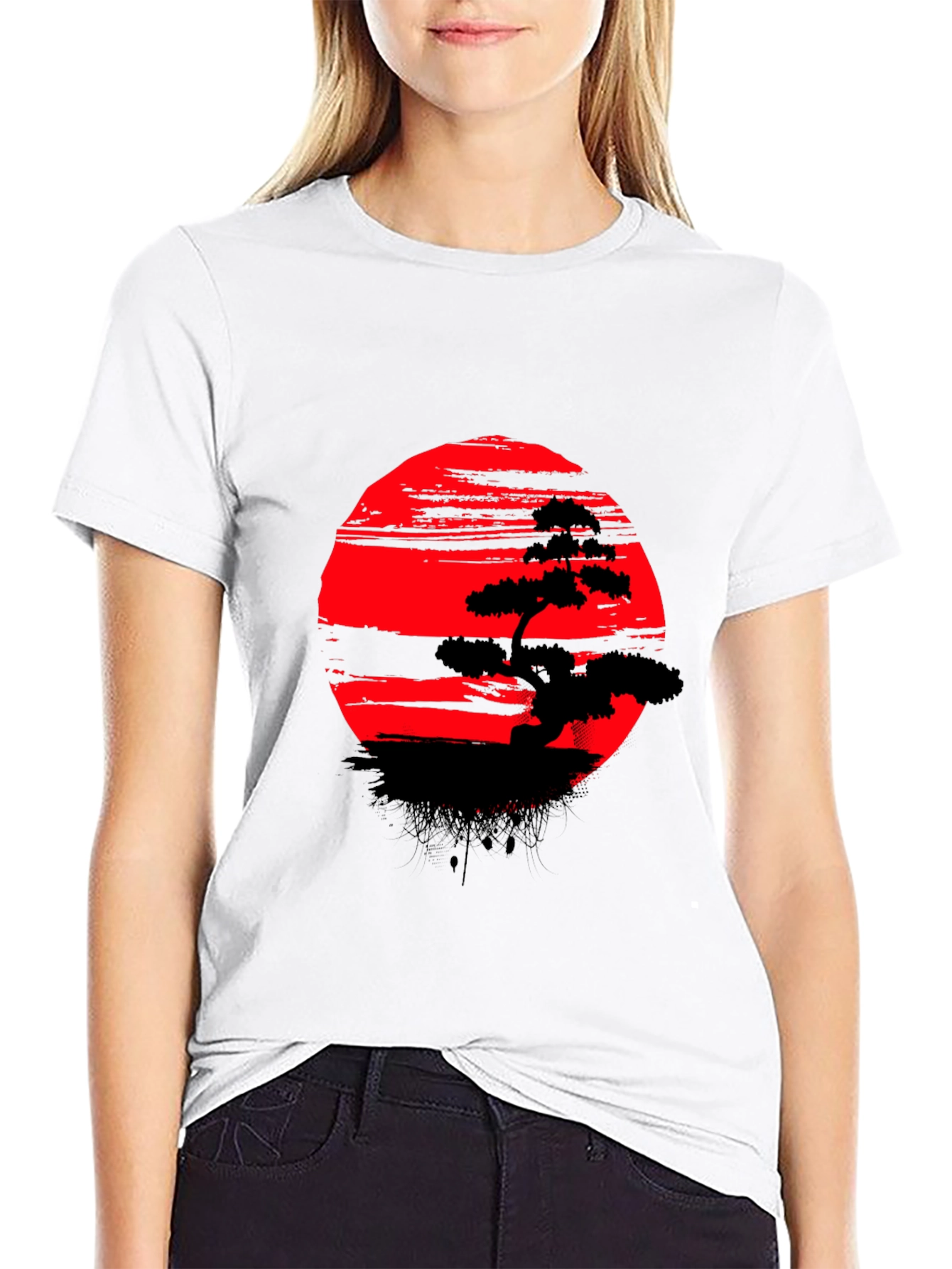 Bonsai Tree Red Sun T-Shirt - Unique Graphic Tee