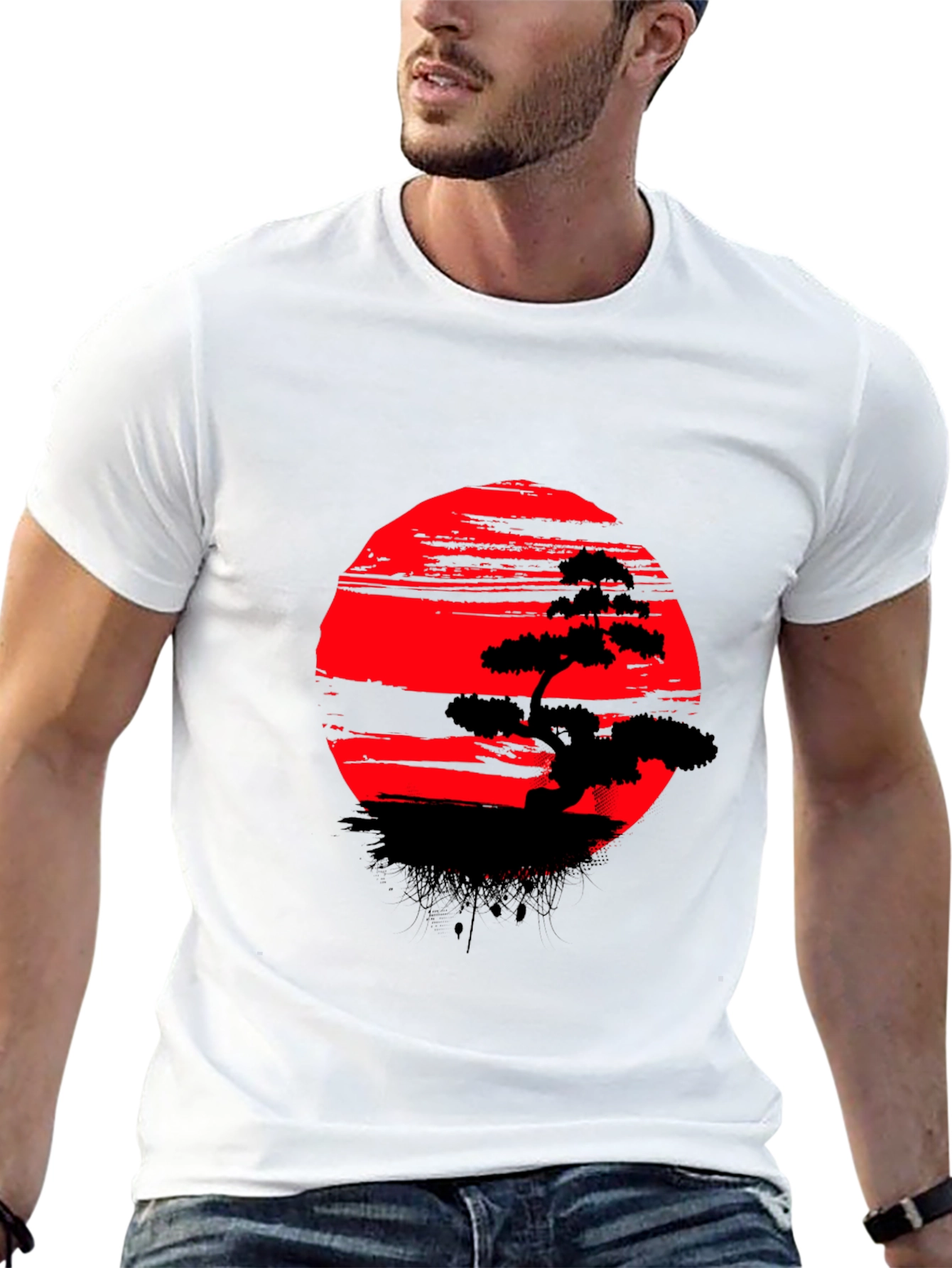 Bonsai Tree Red Sun T-Shirt - Unique Graphic Tee